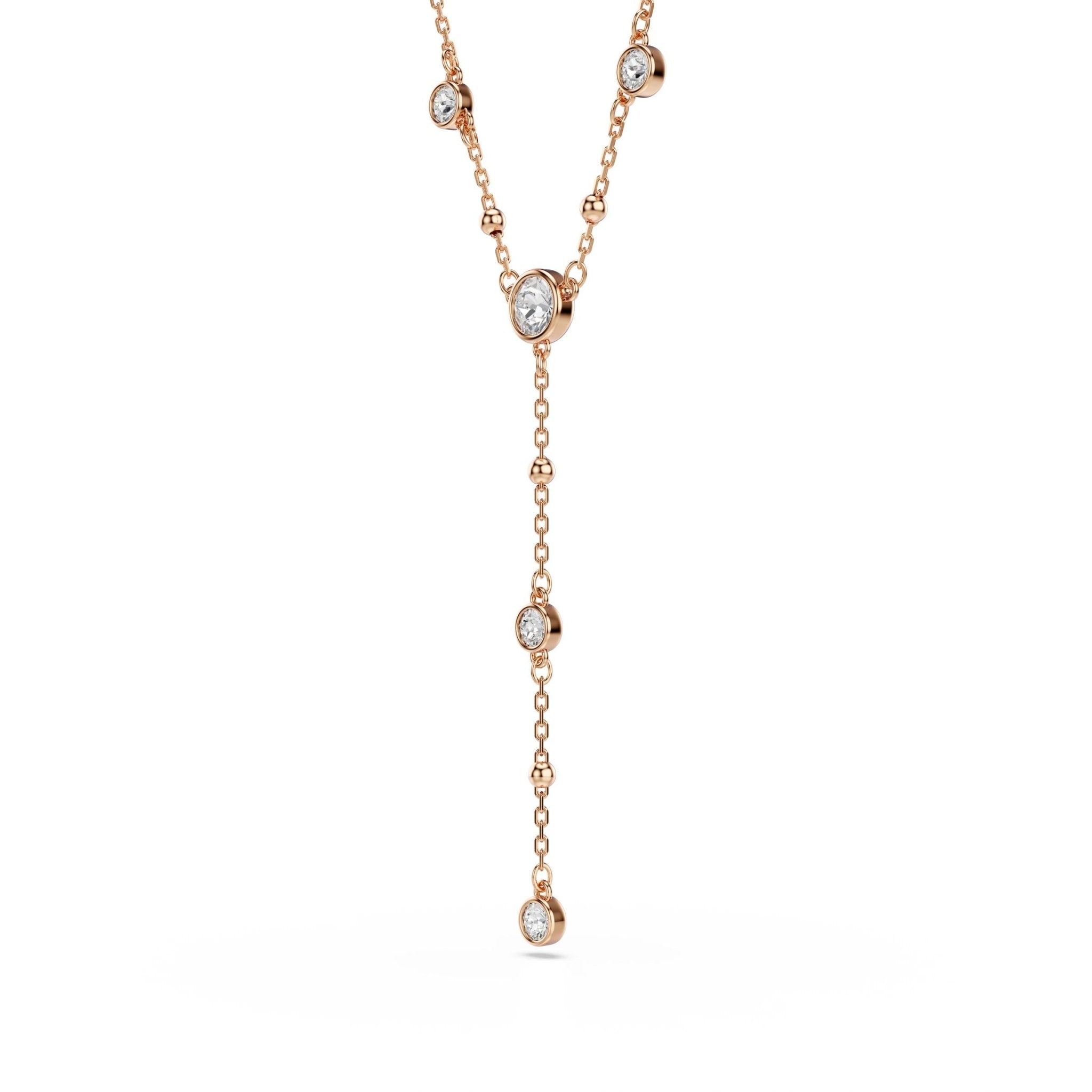 Imber Y necklace, Round cut, White, 18K rose gold finish -Swarovski