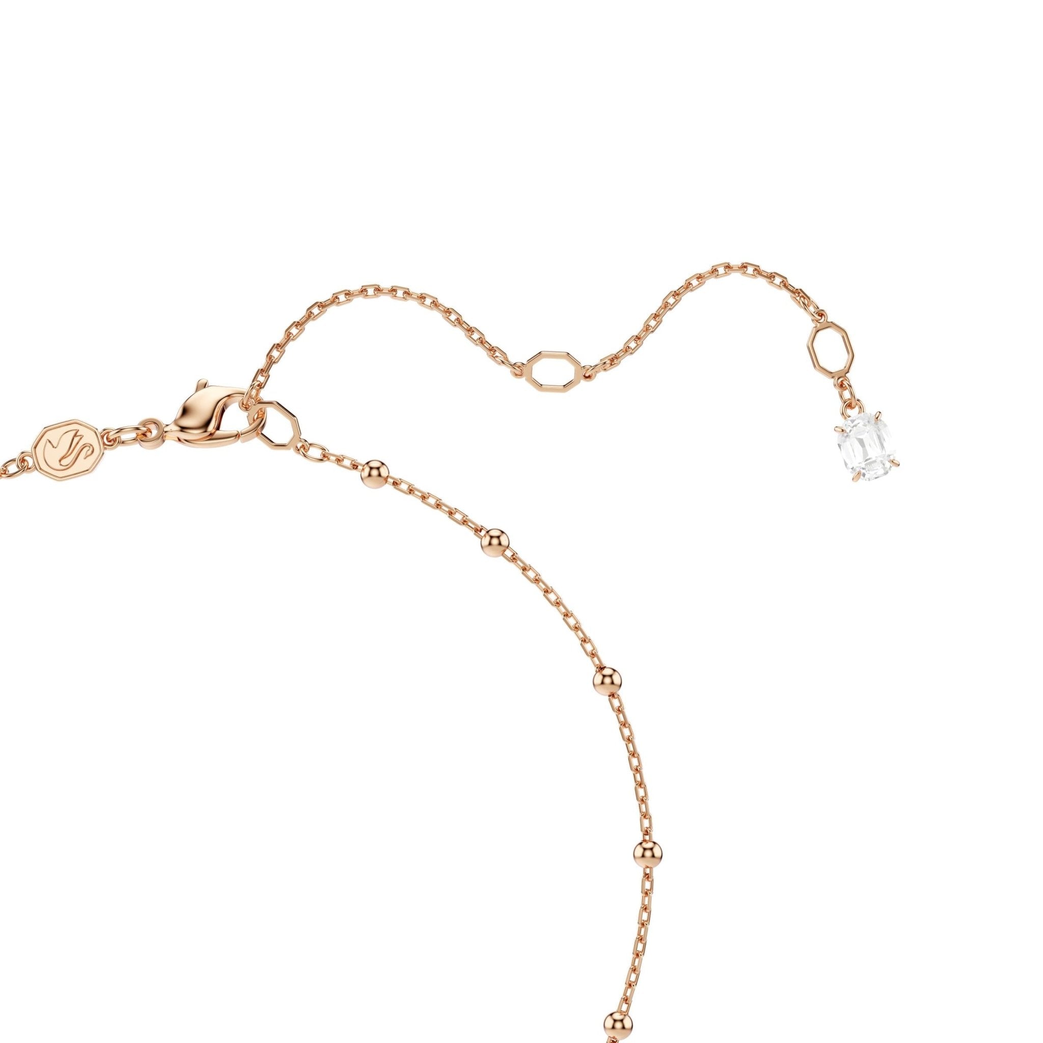 Imber Y necklace, Round cut, White, 18K rose gold finish -Swarovski