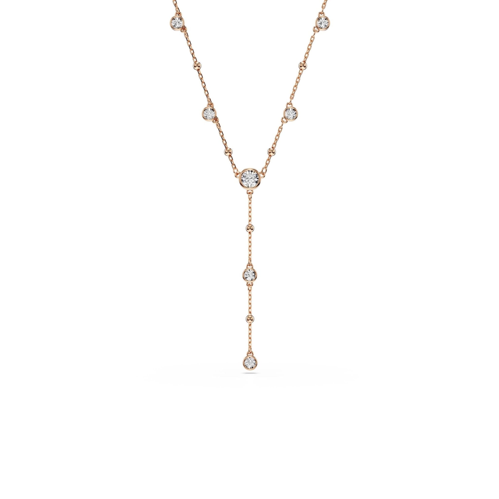 Imber Y necklace, Round cut, White, 18K rose gold finish -Swarovski