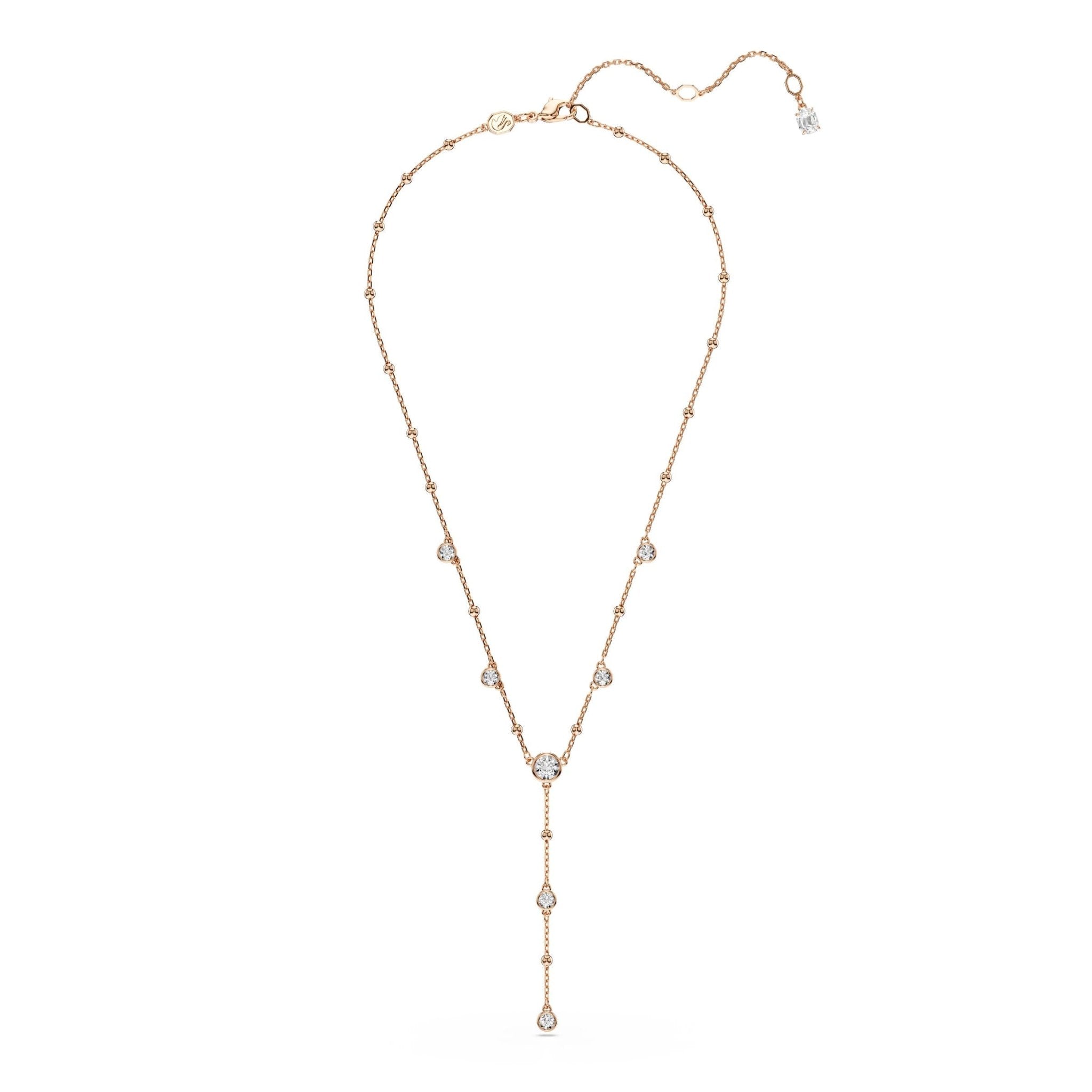 Imber Y necklace, Round cut, White, 18K rose gold finish -Swarovski