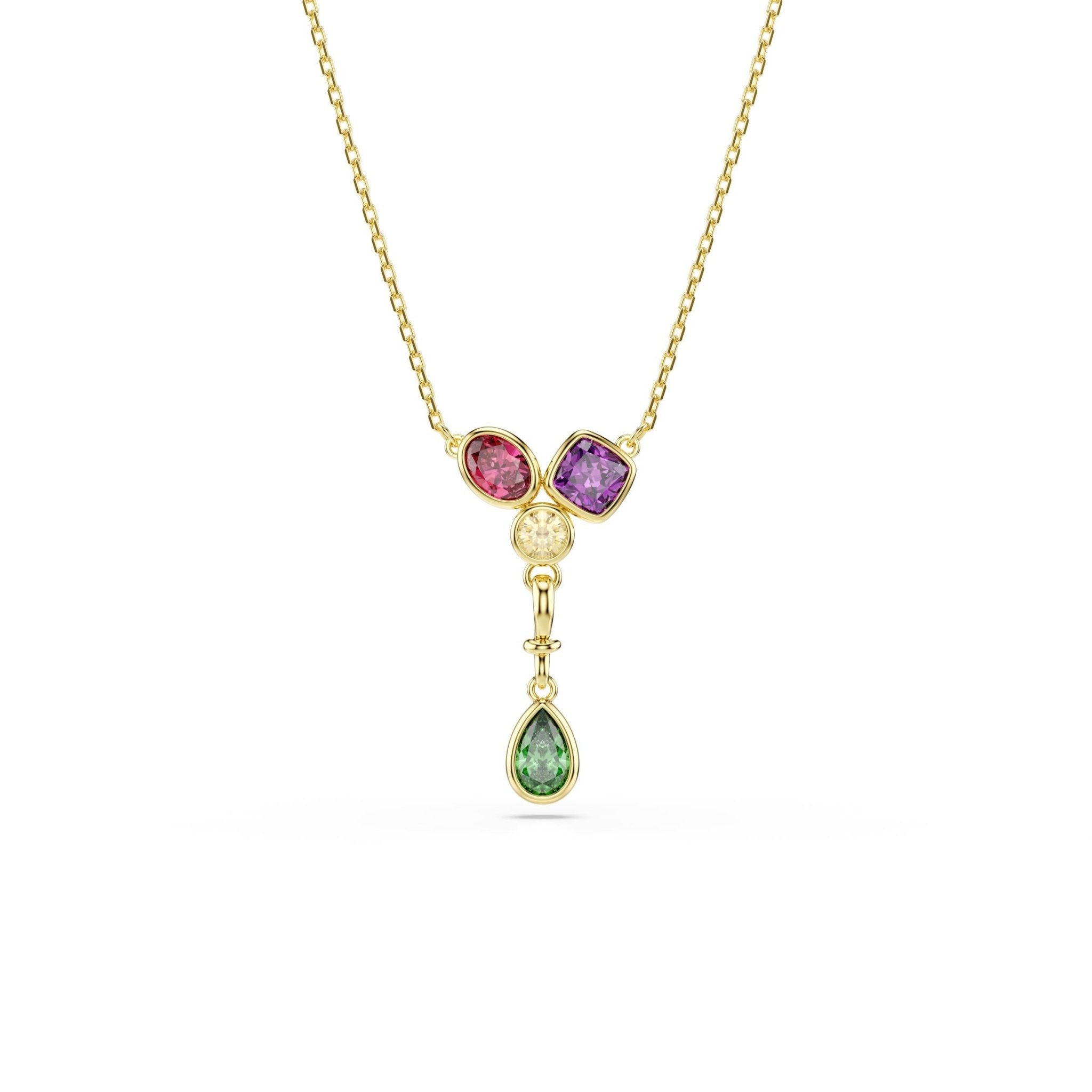 Imber Y pendant, Mixed cuts, Multicolored, 18K gold finish -Swarovski