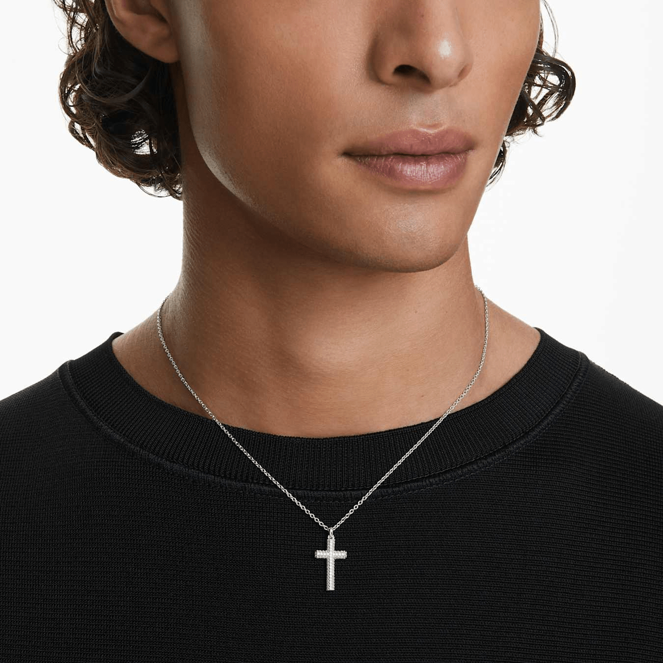 Insigne Pendant Pavé Cross White Rhodium plated -Swarovski