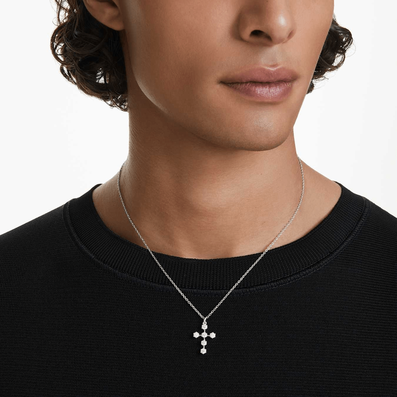 Insigne Pendant Round Cut Cross White Rhodium plated -Swarovski