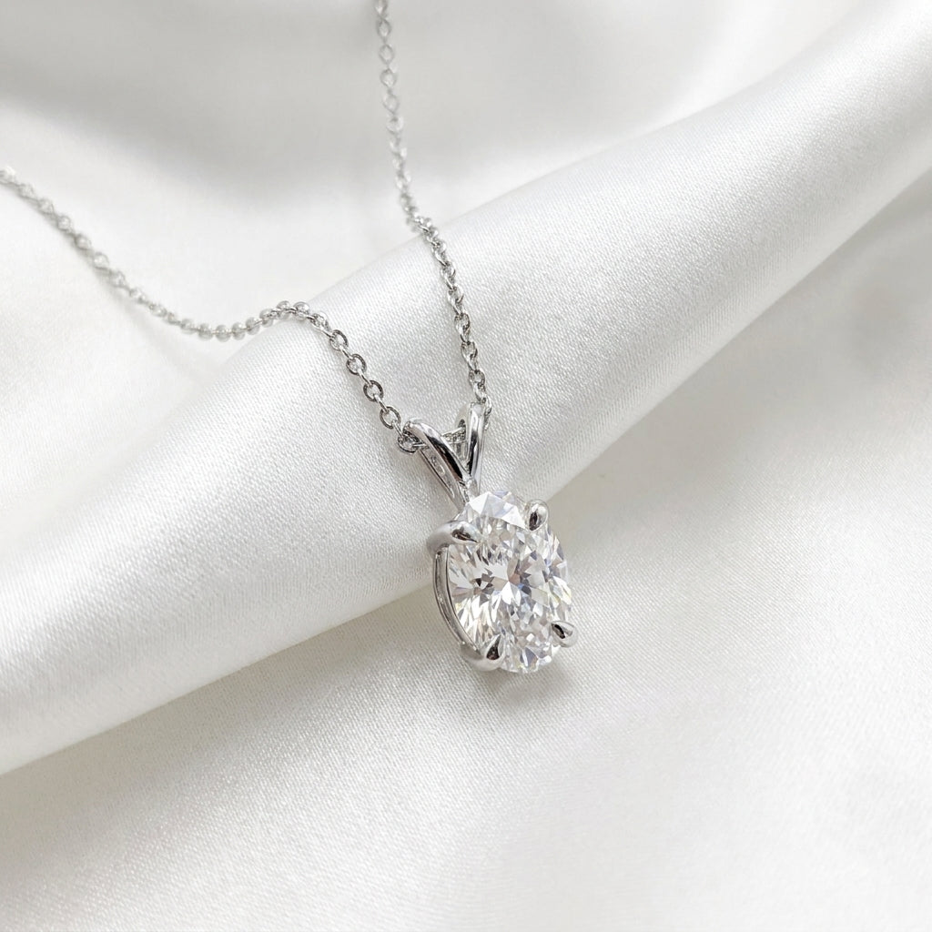Lab Grown Diamond 9CT White Gold Oval Pendant -Lab Grown Diamonds