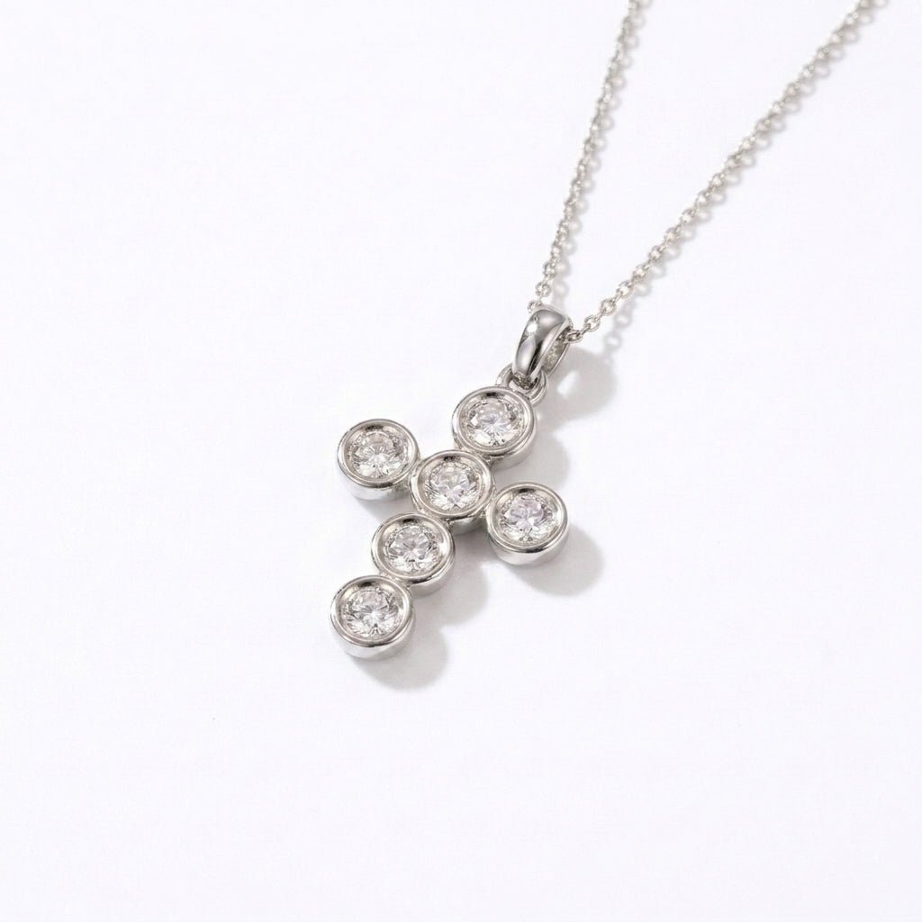 Lab Grown Diamond 9CT White Gold Tube Cross Pendant -Lab Grown Diamonds