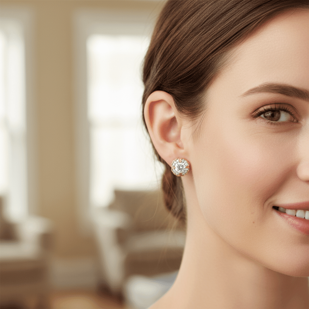 Lab Grown Diamond 9CT Yellow Gold Petal Earrings -Lab Grown Diamonds