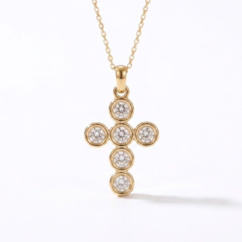 Lab Grown Diamond 9CT Yellow Gold Tube Cross Pendant -Lab Grown Diamonds
