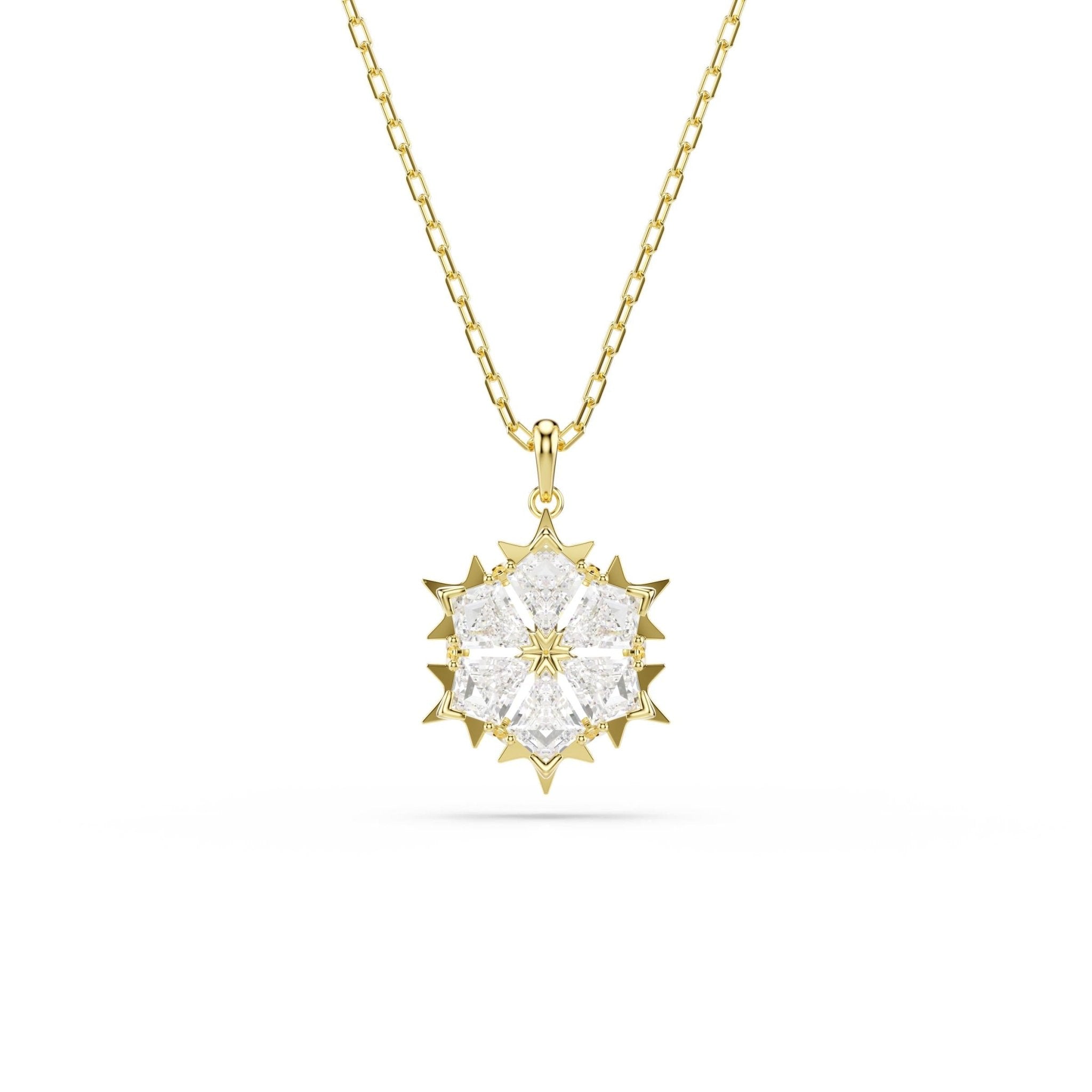 Magic pendant, Mixed cuts, Snowflake, White, 18K gold finish -Swarovski