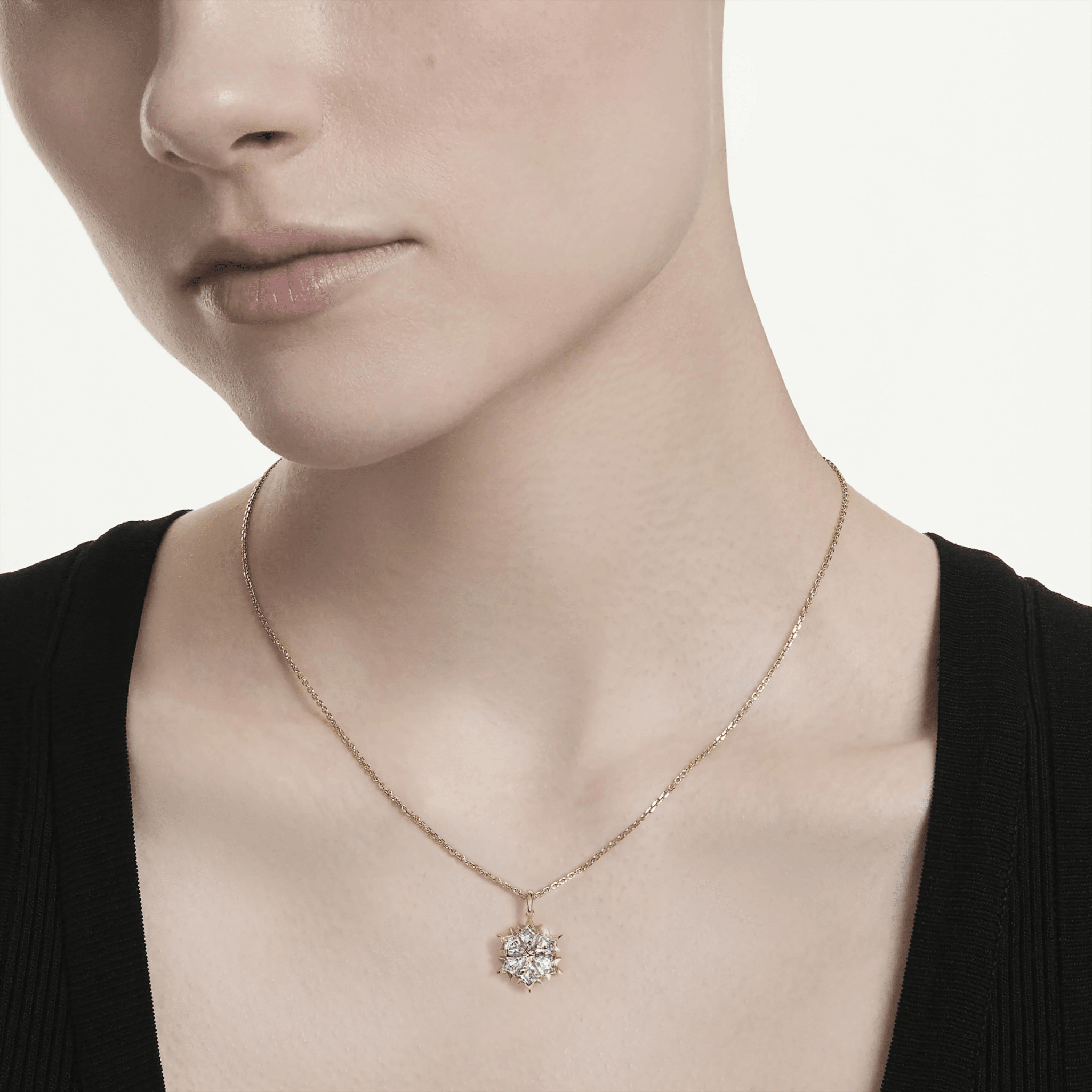 Magic pendant, Mixed cuts, Snowflake, White, 18K gold finish -Swarovski