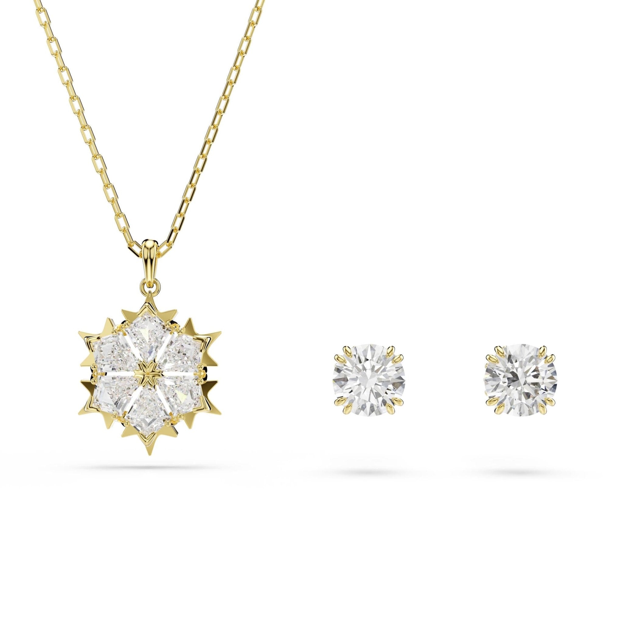 Magic set, Set (2), Mixed cuts, Snowflake, White, 18K gold finish -Swarovski