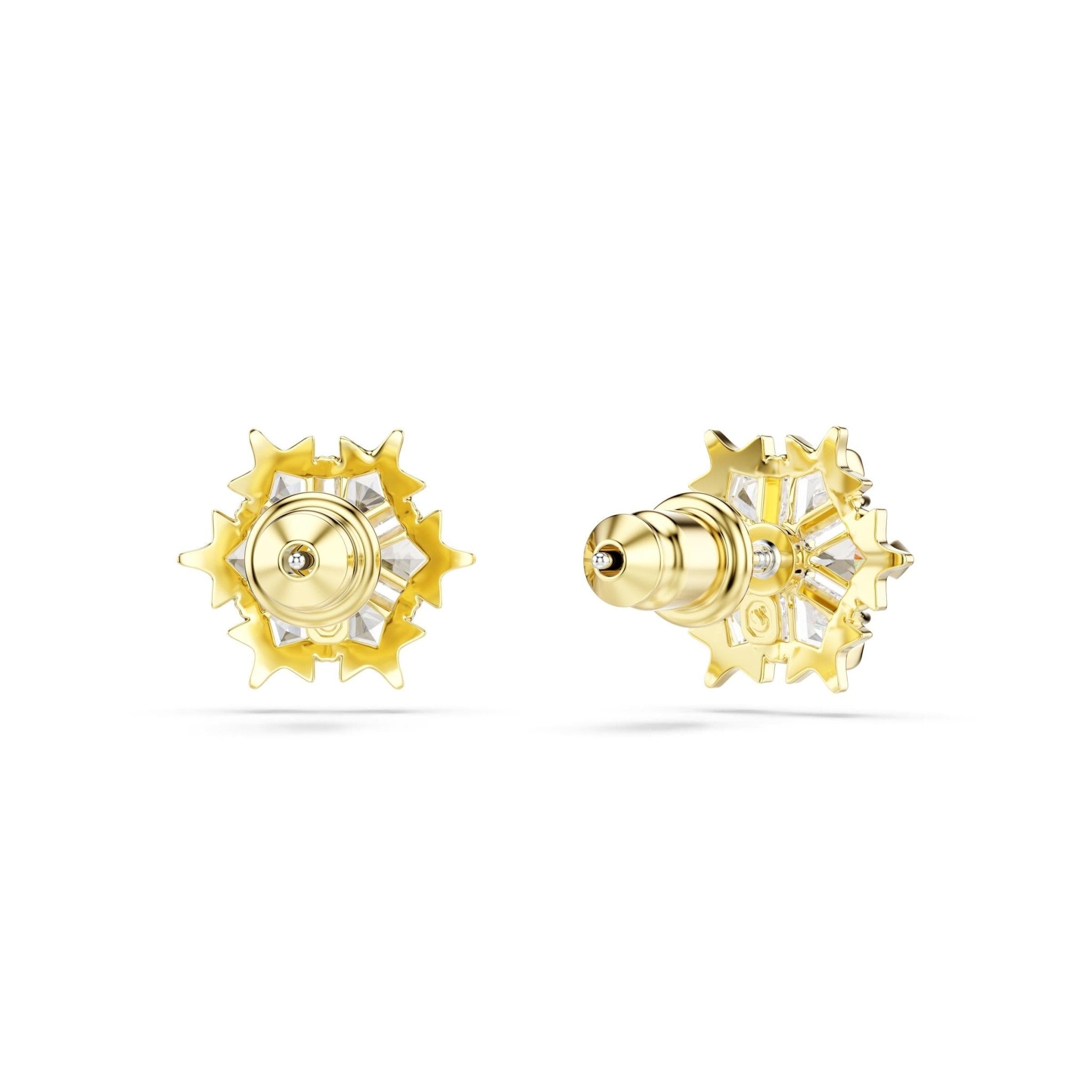 Magic stud earrings, Mixed cuts, Snowflake, White, 18K gold finish -Swarovski