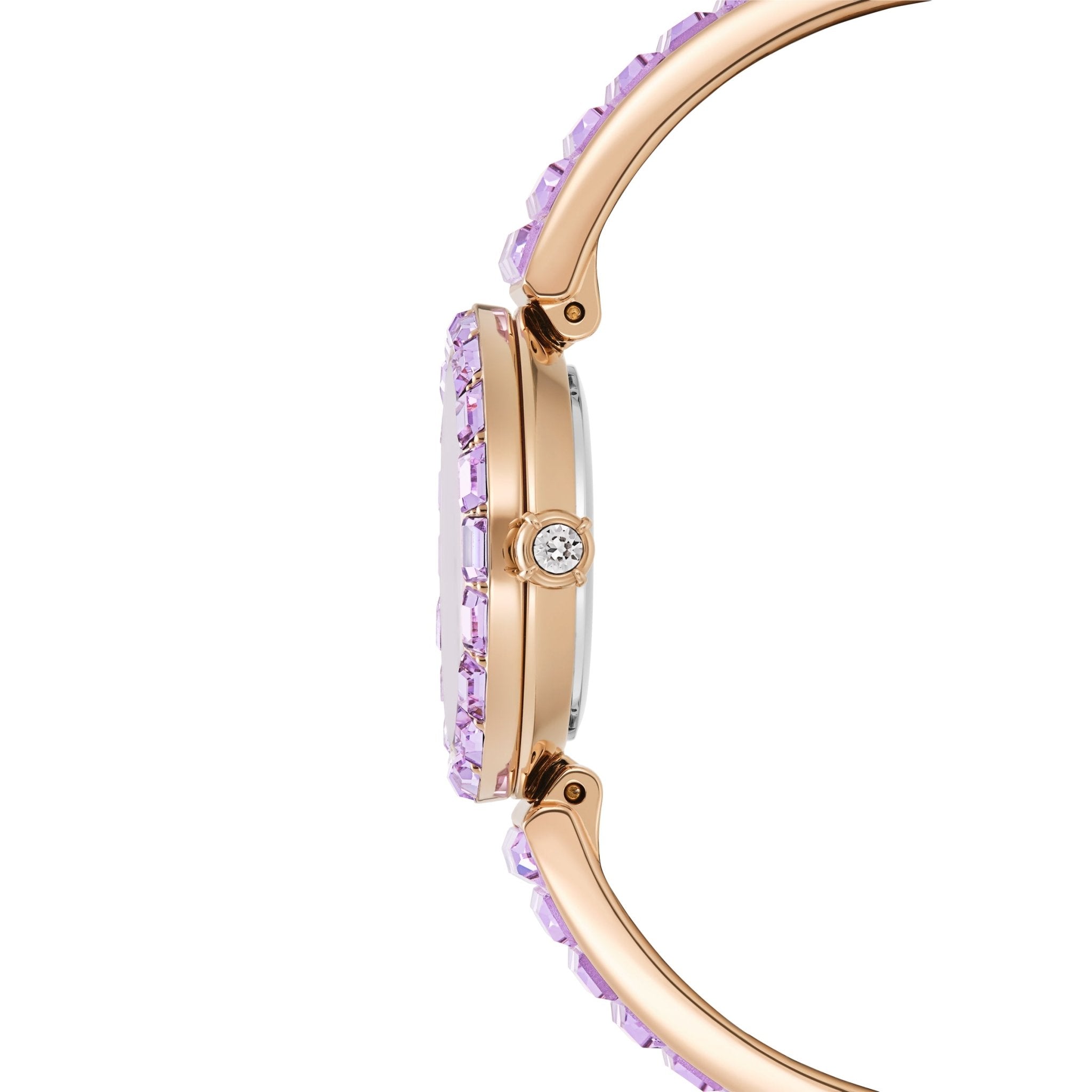 Matrix bangle watch, Swiss Made, Crystal bracelet, Purple, Champagne gold-tone finish -Swarovski