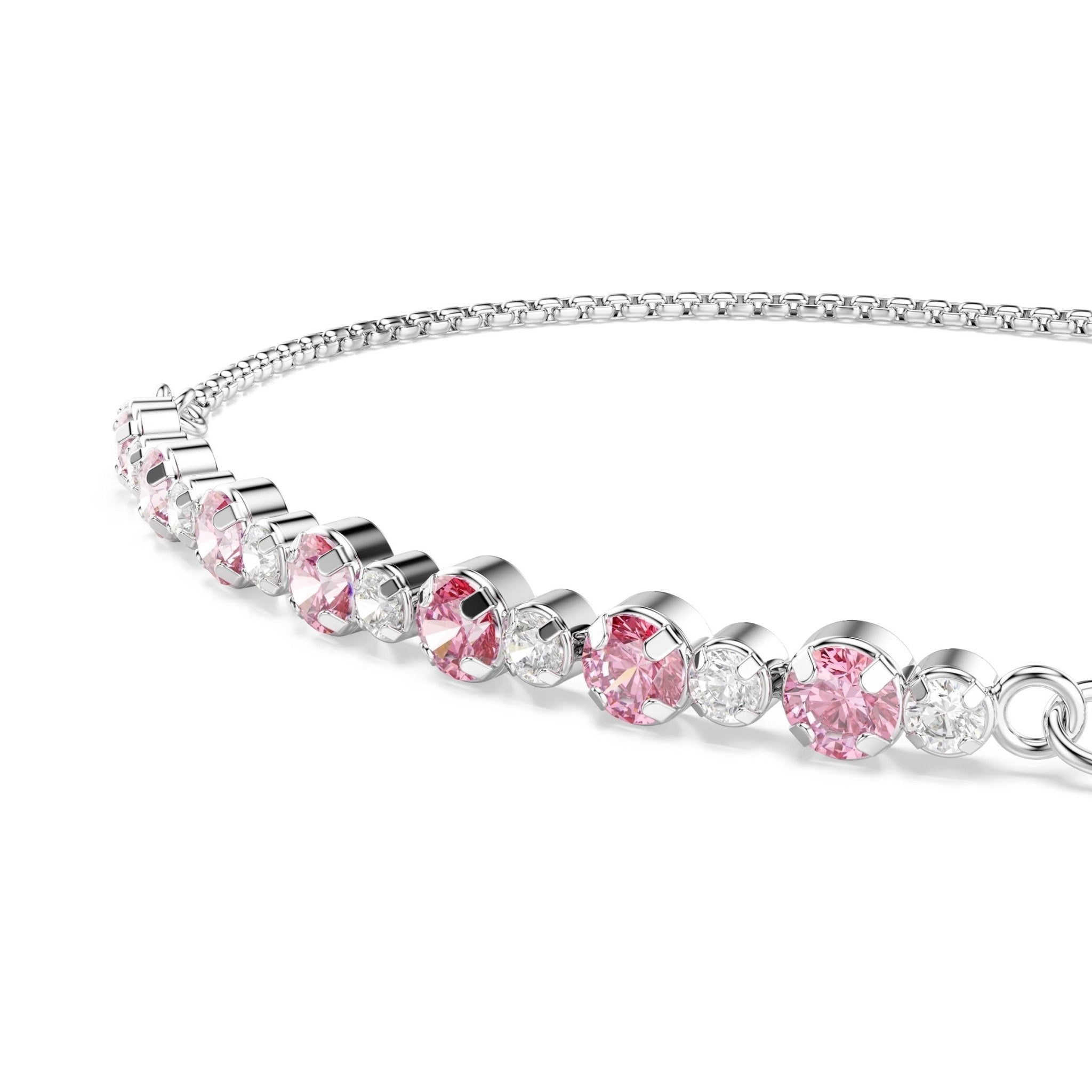 Matrix bracelet, Round cut, Pink, Rhodium plated -Swarovski