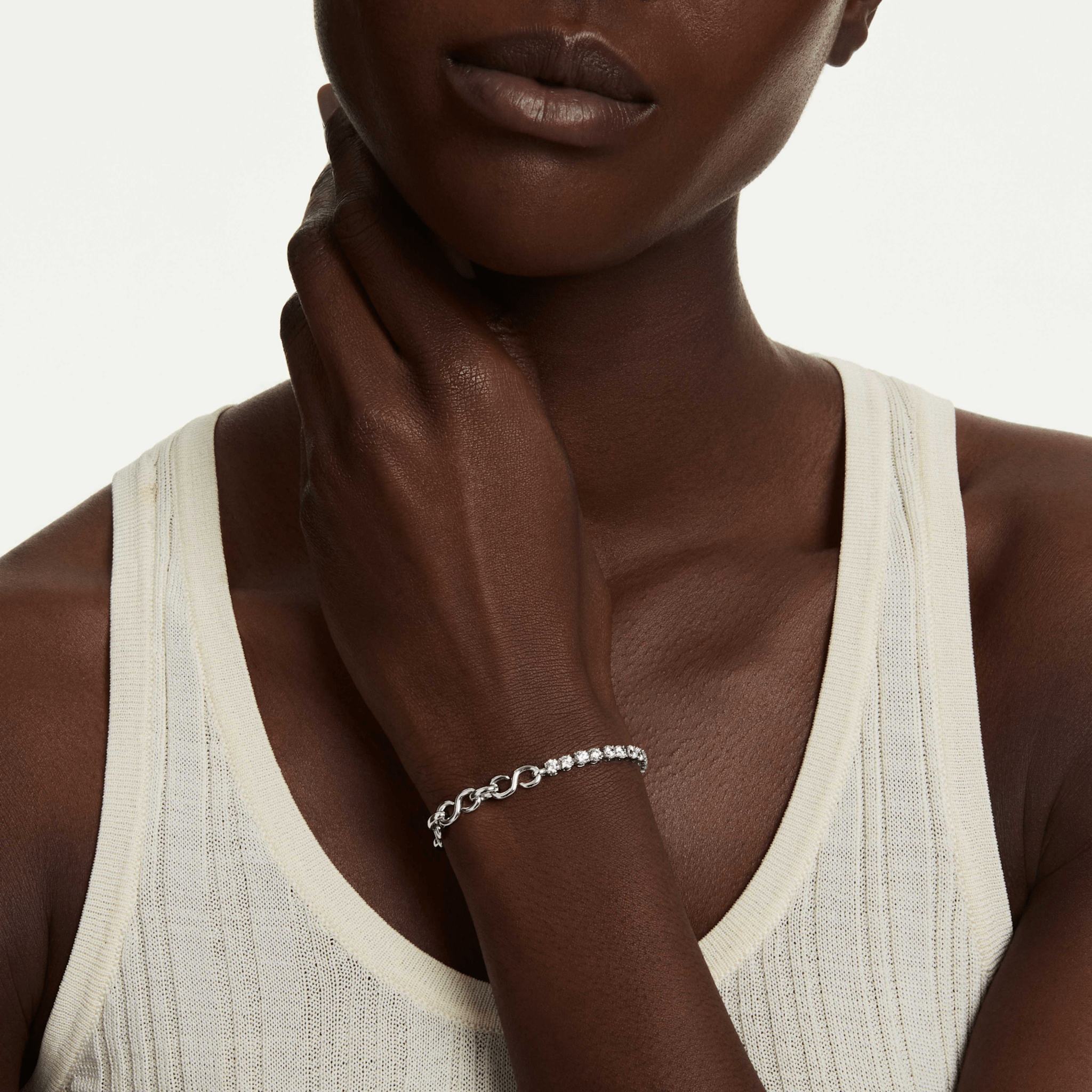 Matrix bracelet, Round cut, White, Rhodium plated -Swarovski