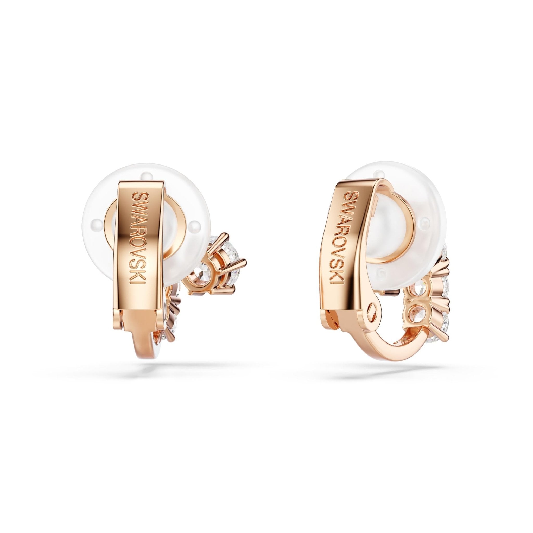 Matrix clip earrings, Round cut, White, 18K rose gold finish -Swarovski