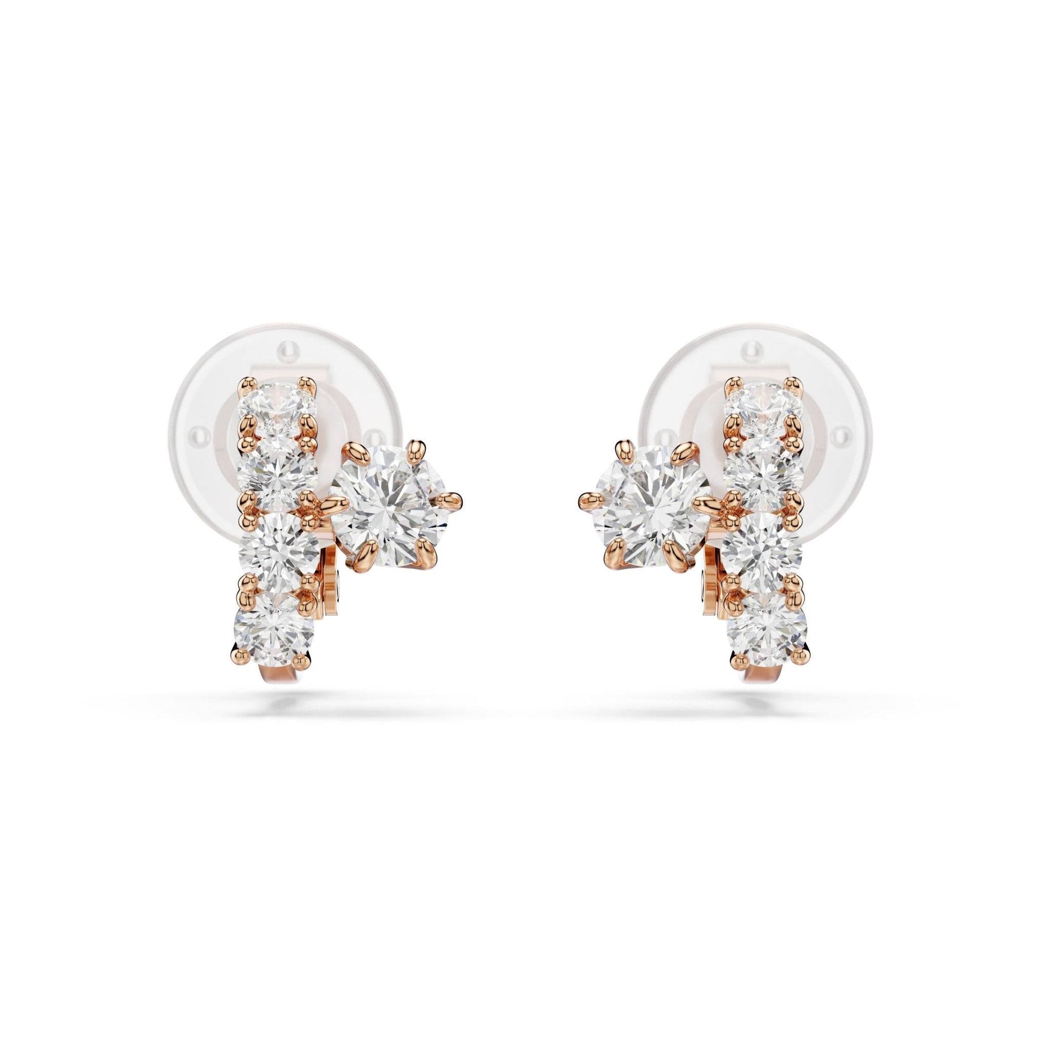Matrix clip earrings, Round cut, White, 18K rose gold finish -Swarovski