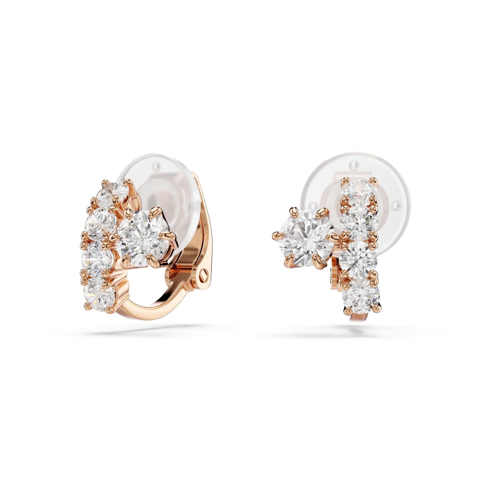 Matrix clip earrings, Round cut, White, 18K rose gold finish -Swarovski
