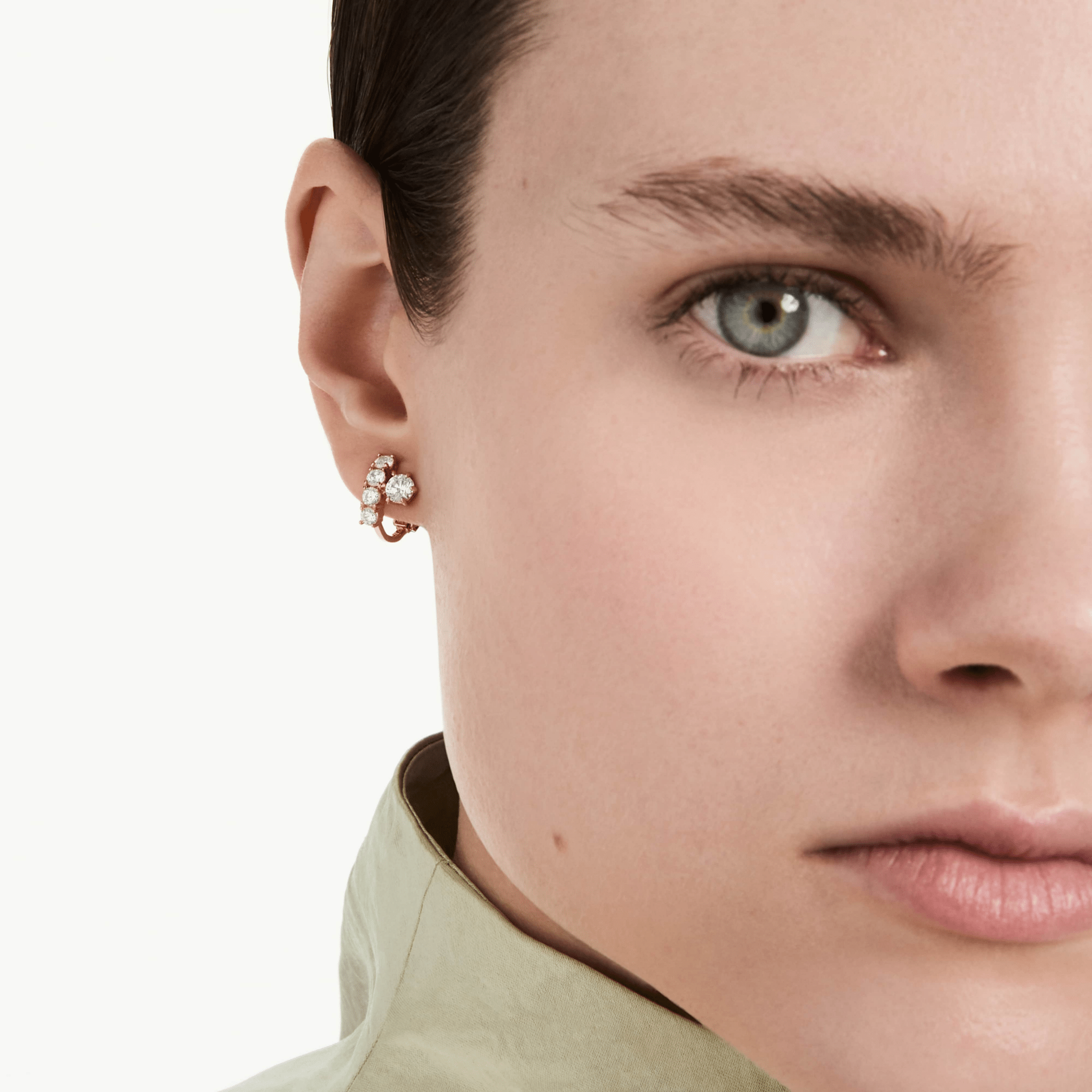 Matrix clip earrings, Round cut, White, 18K rose gold finish -Swarovski