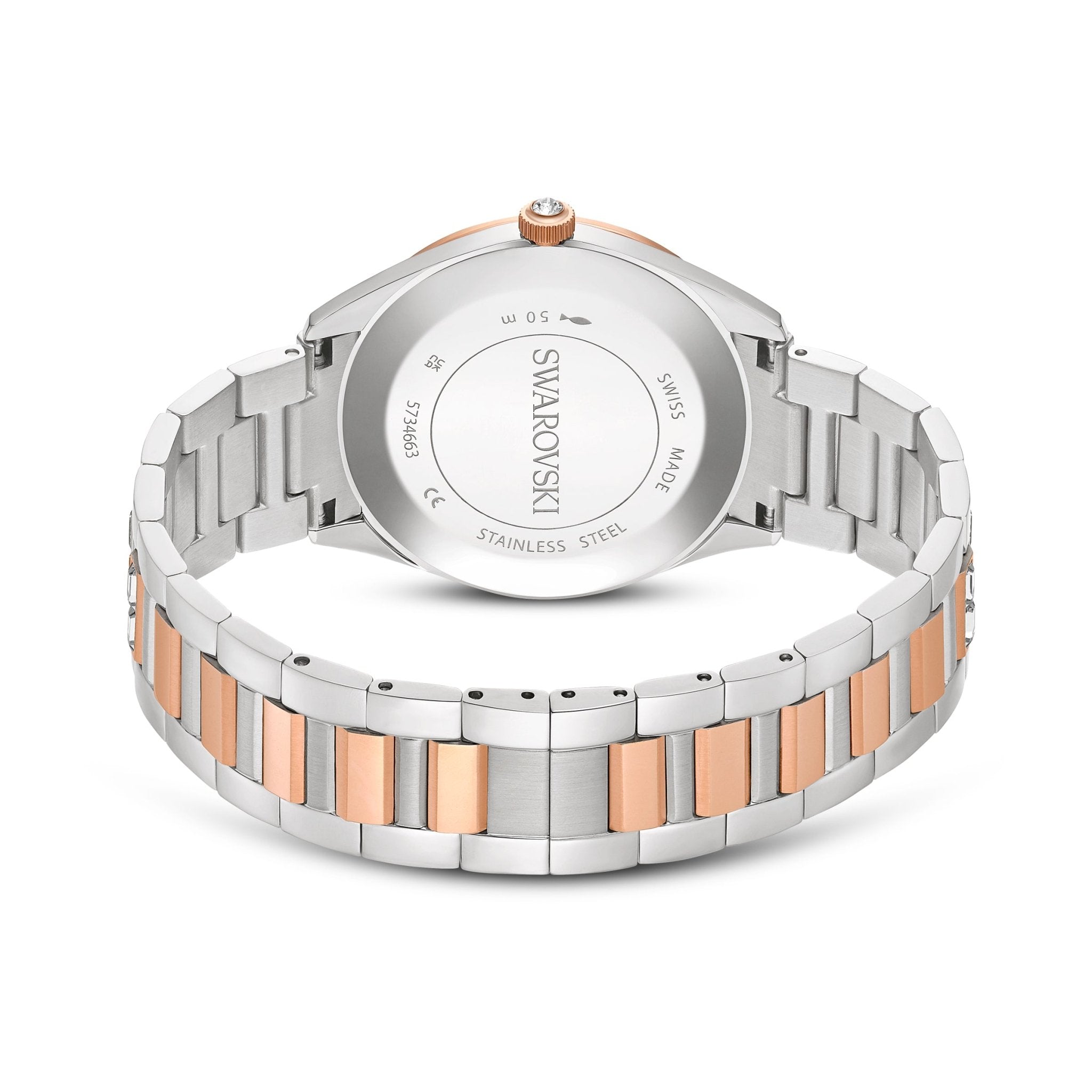 Matrix date watch, Swiss Made, Metal bracelet, Rose gold tone, Mixed metal finish -Swarovski