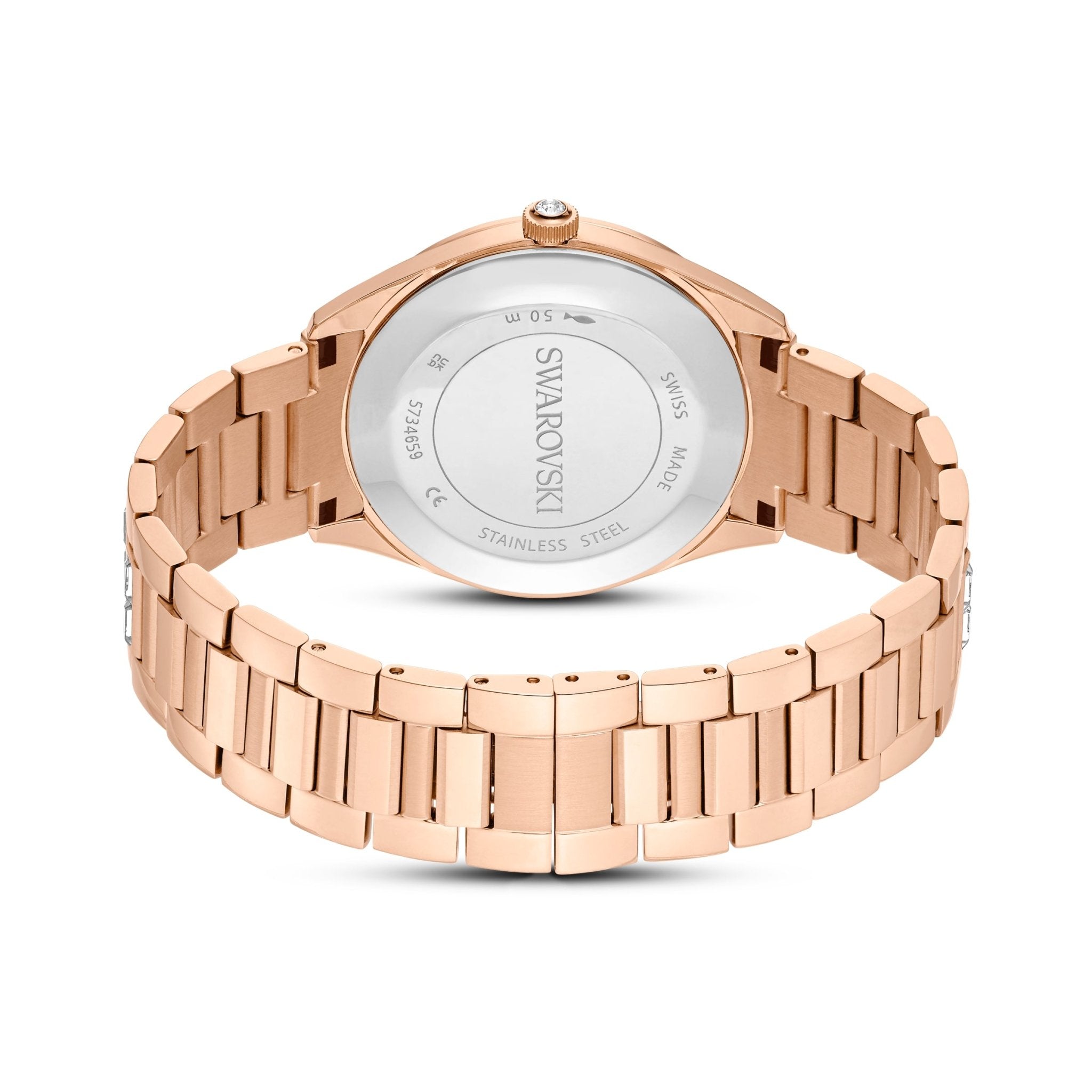 Matrix date watch, Swiss Made, Metal bracelet, Rose gold tone, Rose gold-tone finish -Swarovski