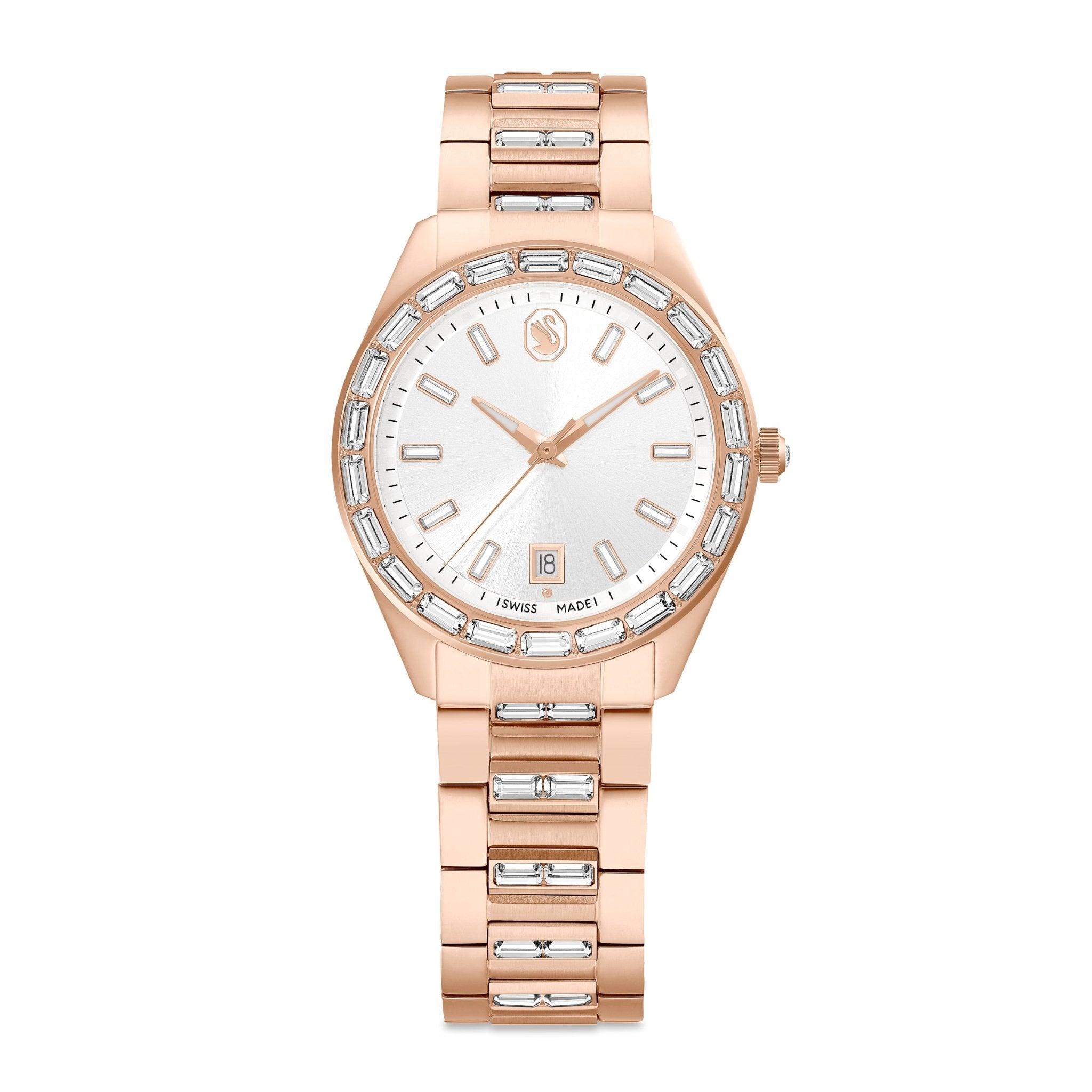 Matrix date watch, Swiss Made, Metal bracelet, Rose gold tone, Rose gold-tone finish -Swarovski