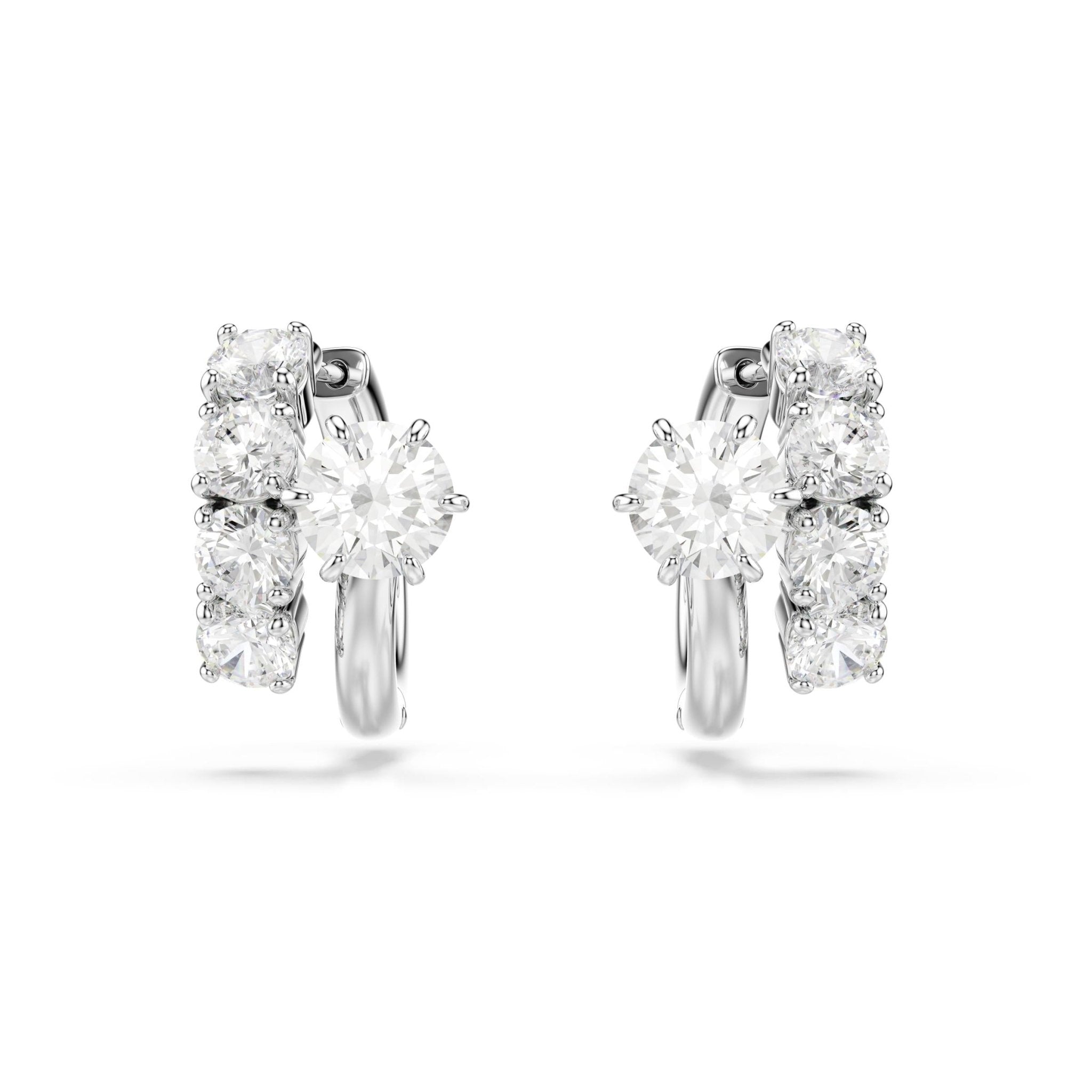 Matrix hoop earrings, Round cut, White, Rhodium plated -Swarovski
