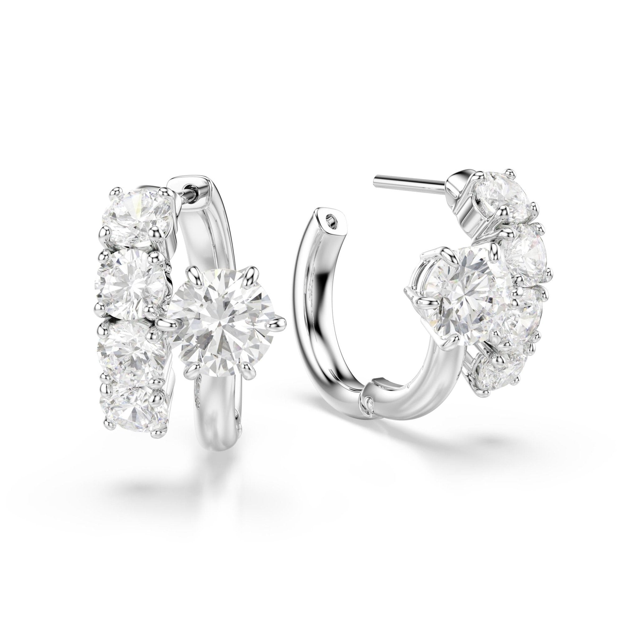 Matrix hoop earrings, Round cut, White, Rhodium plated -Swarovski