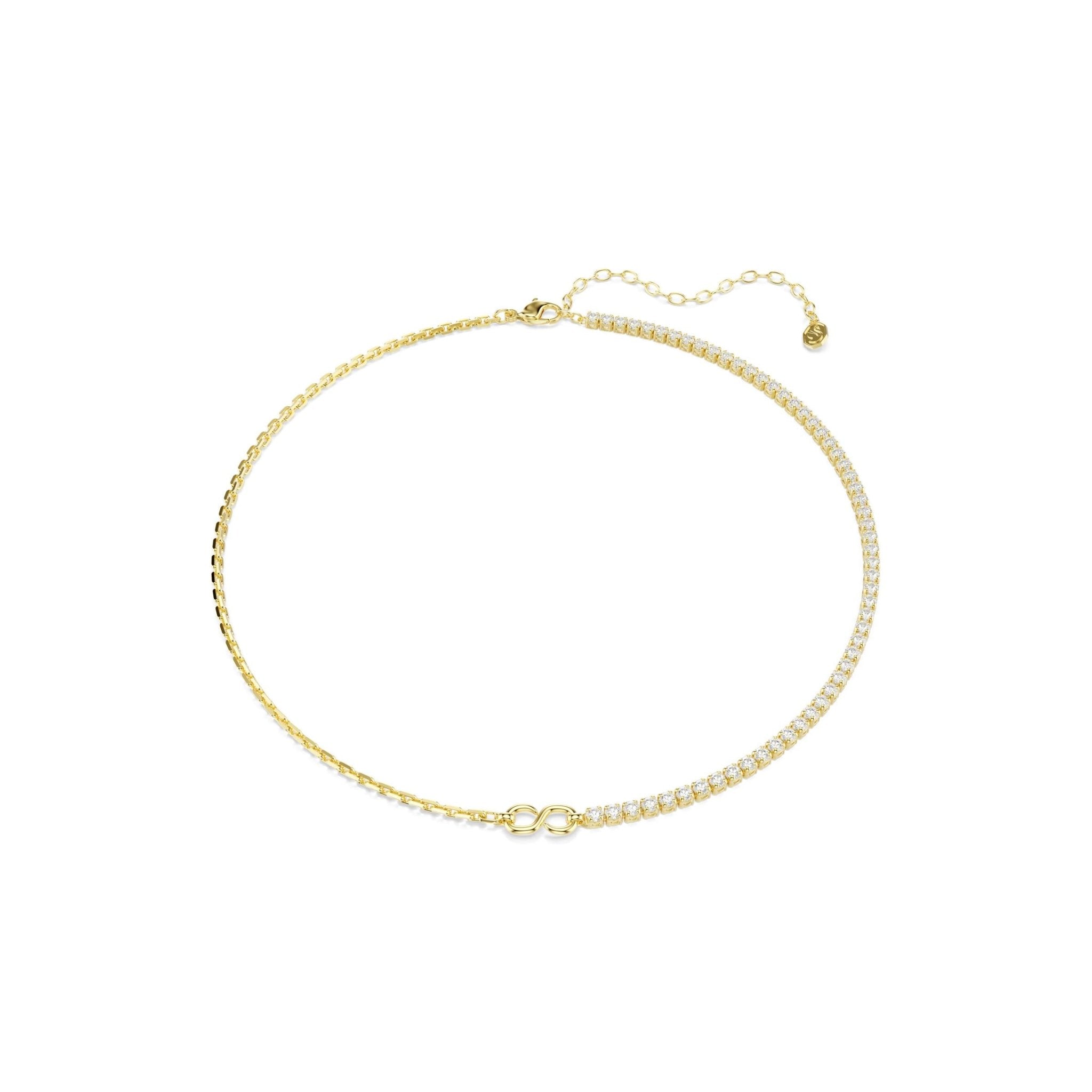 Matrix necklace, Round cut, White, 18K gold finish -Swarovski