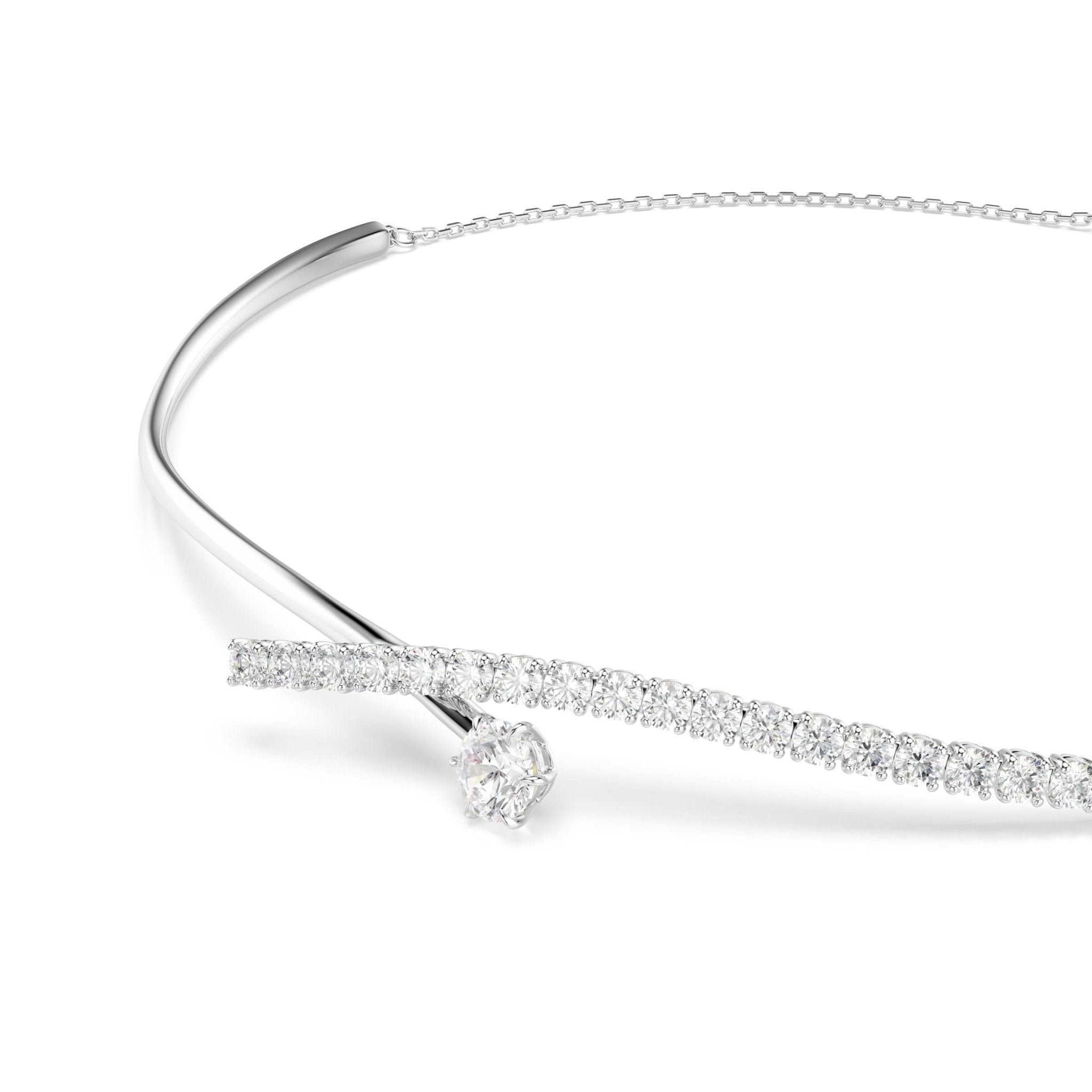 Matrix necklace, Round cut, White, Rhodium plated -Swarovski