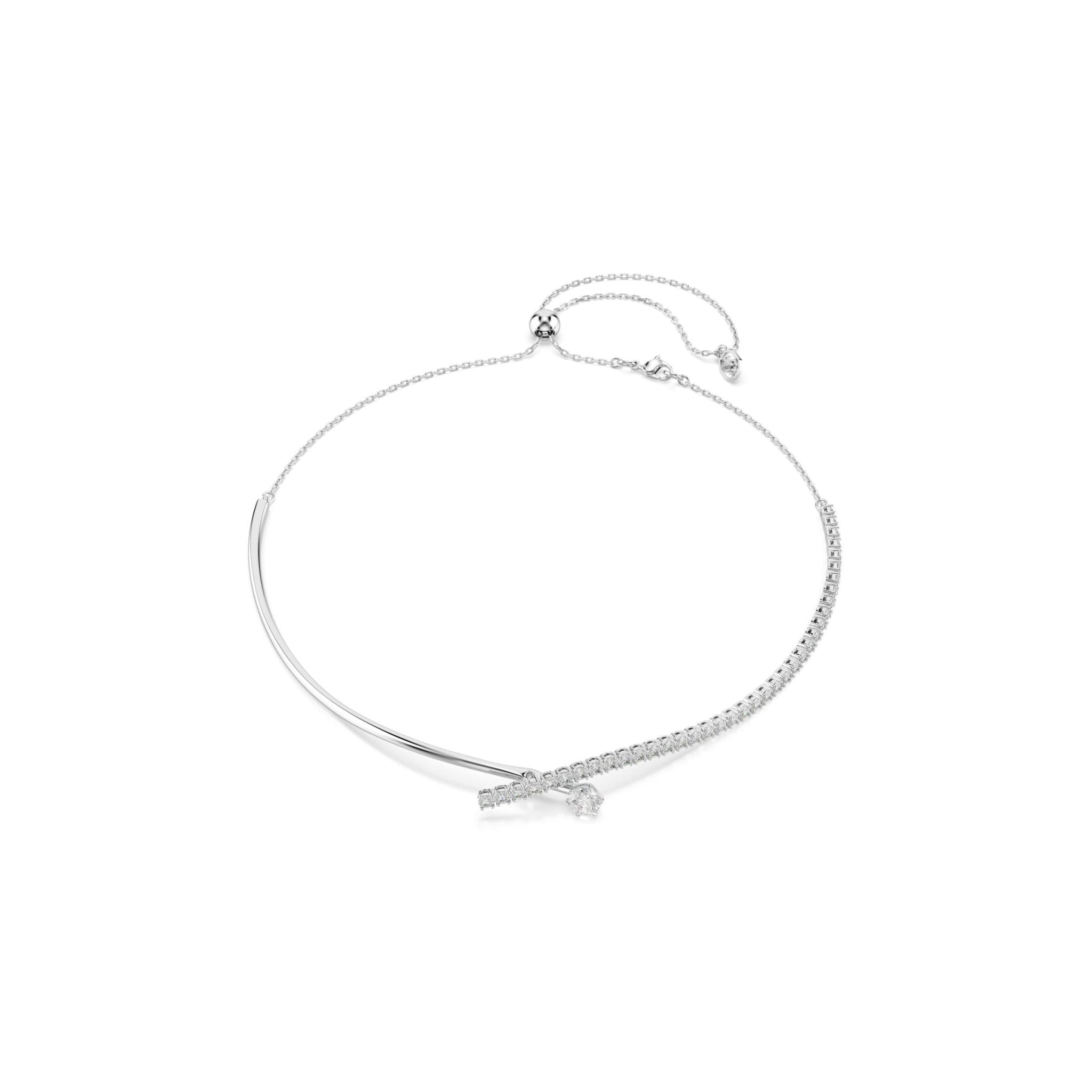 Matrix necklace, Round cut, White, Rhodium plated -Swarovski