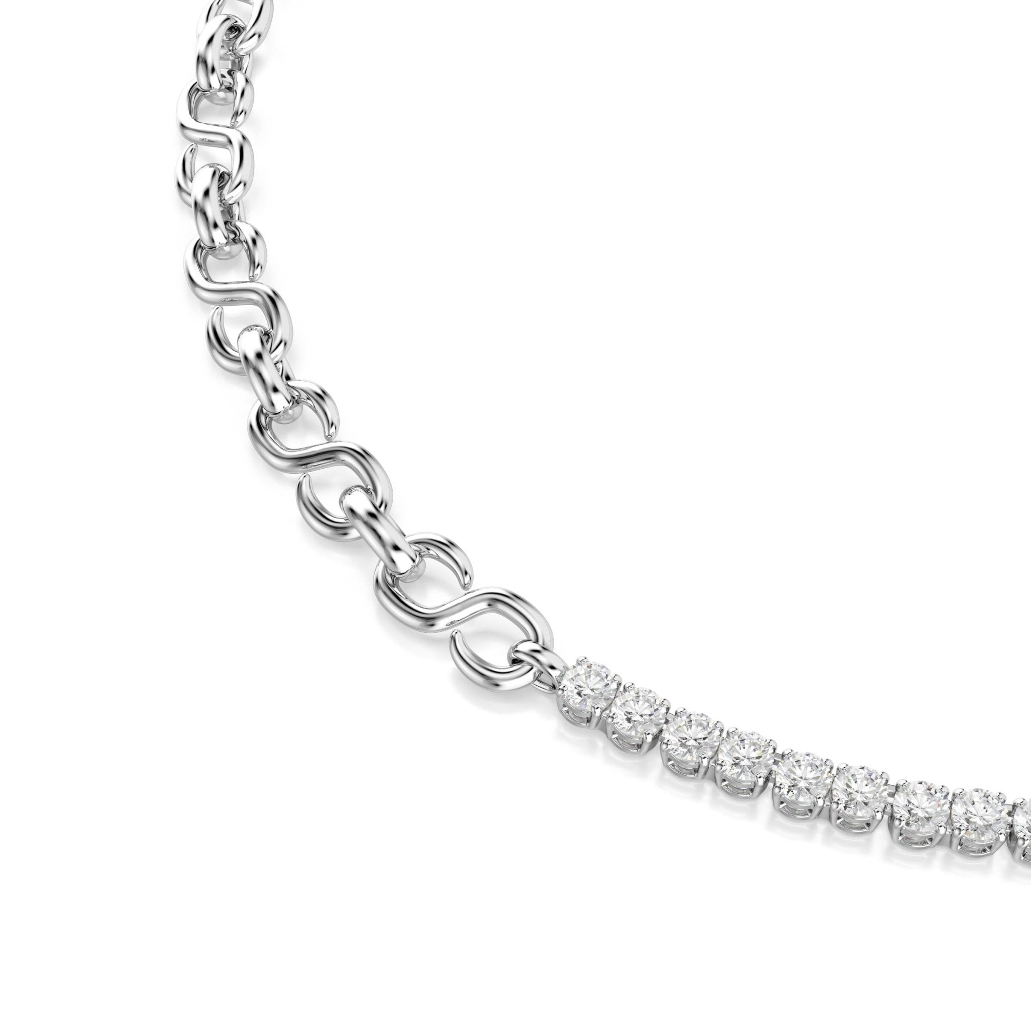 Matrix necklace, S-shape, Round cut, White, Rhodium plated -Swarovski