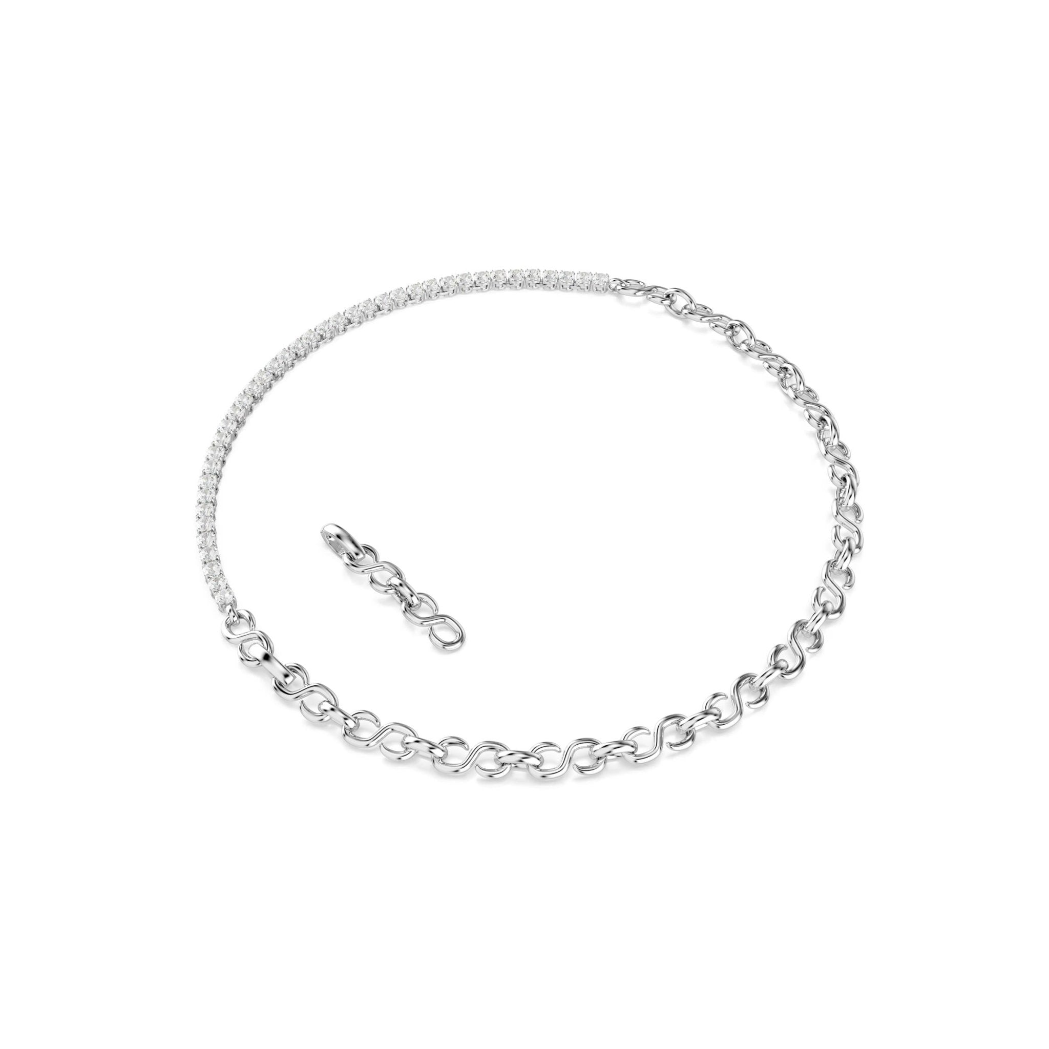 Matrix necklace, S-shape, Round cut, White, Rhodium plated -Swarovski