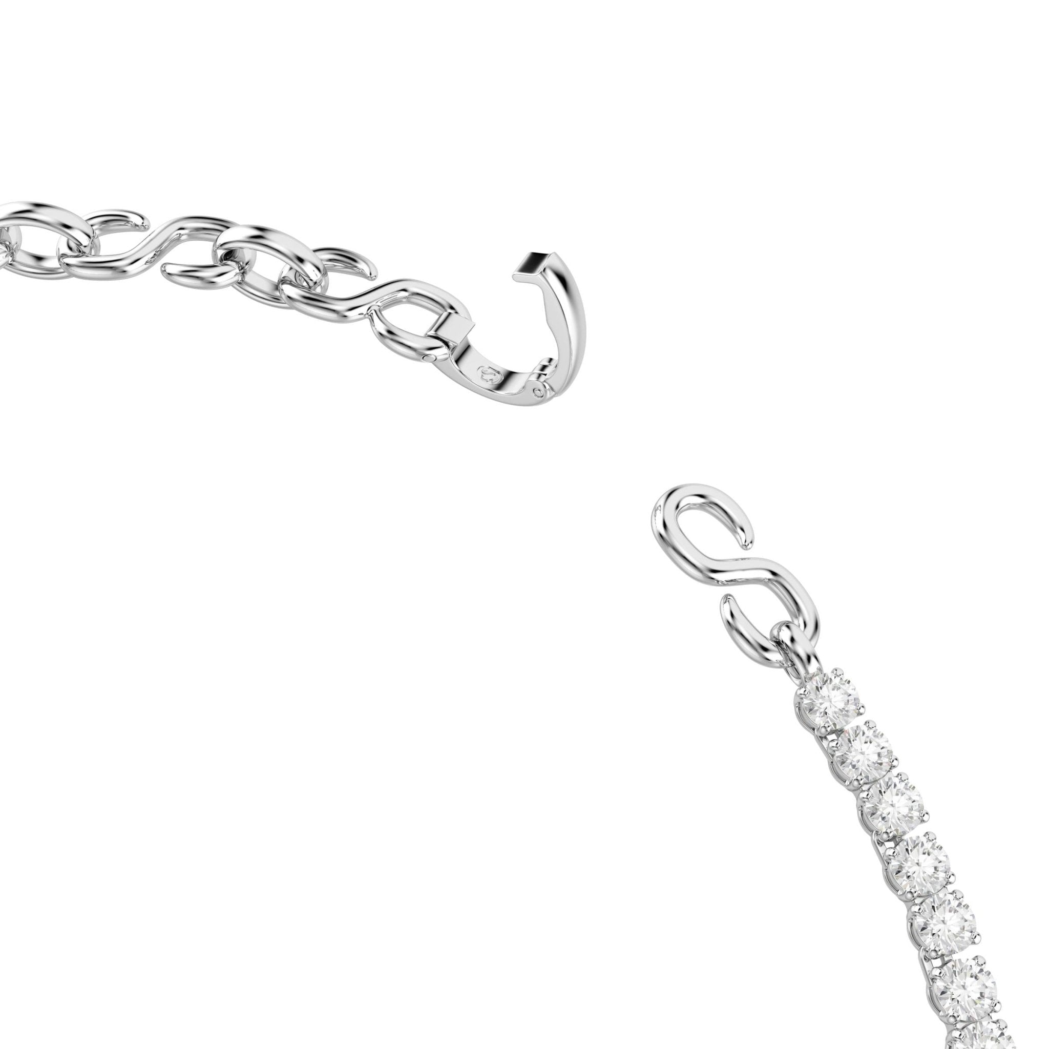 Matrix necklace, S-shape, Round cut, White, Rhodium plated -Swarovski