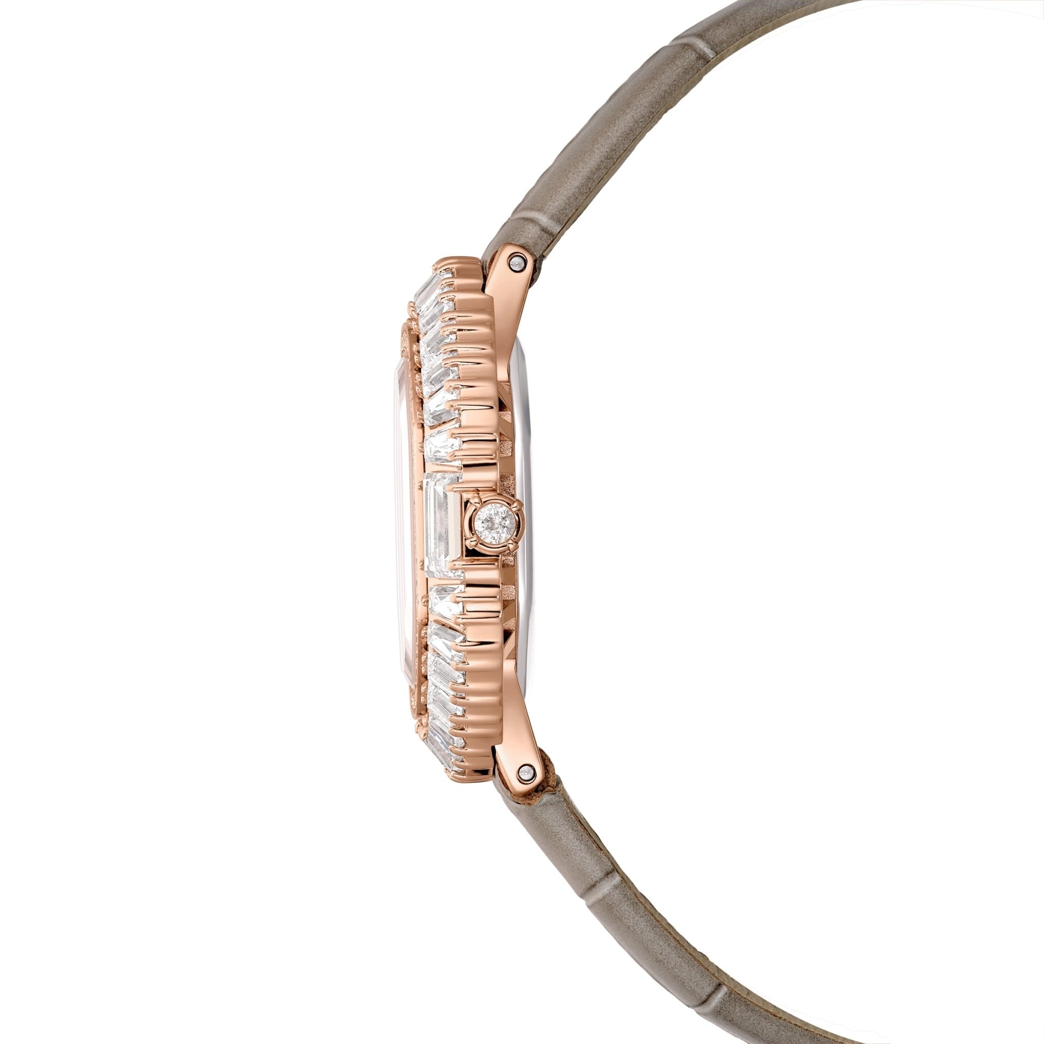 Matrix octagon watch, Leather strap, Beige, Rose gold-tone finish -Swarovski