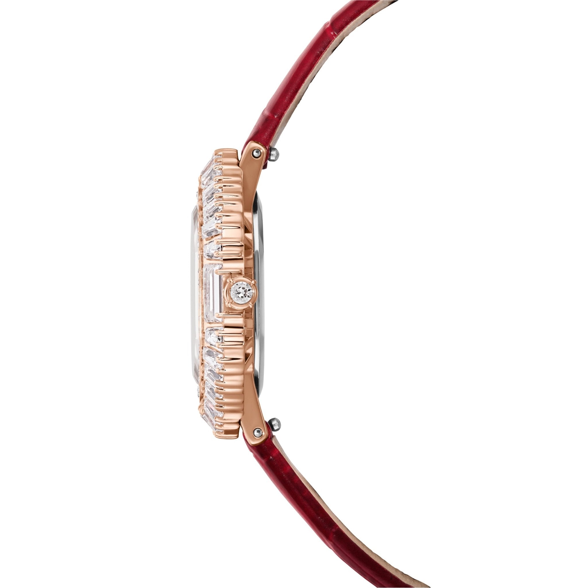 Matrix octagon watch, Leather strap, Rose gold tone, Rose gold-tone finish -Swarovski