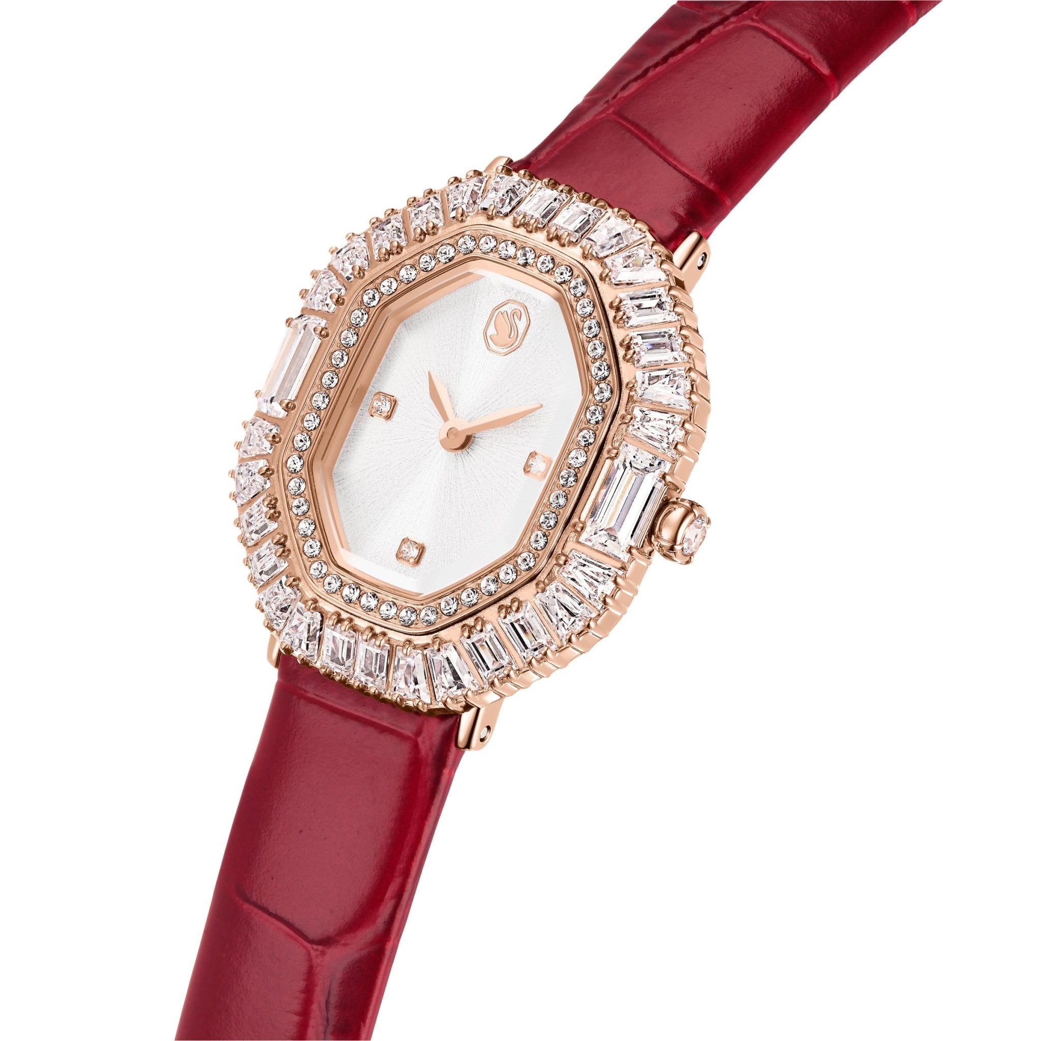 Matrix octagon watch, Leather strap, Rose gold tone, Rose gold-tone finish -Swarovski