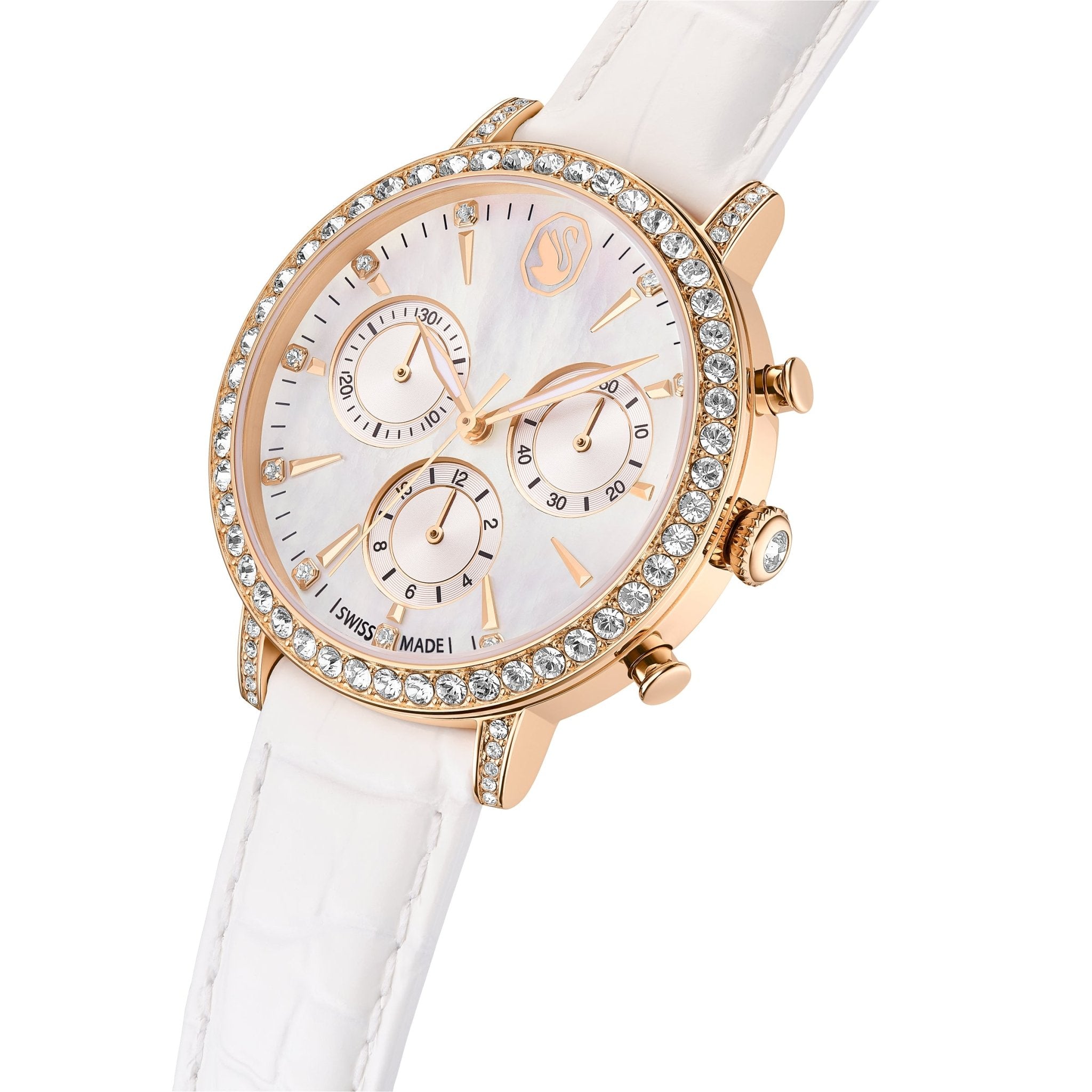 Matrix tennis chrono watch, Swiss Made, Leather strap, Rose gold tone, Rose gold-tone finish -Swarovski