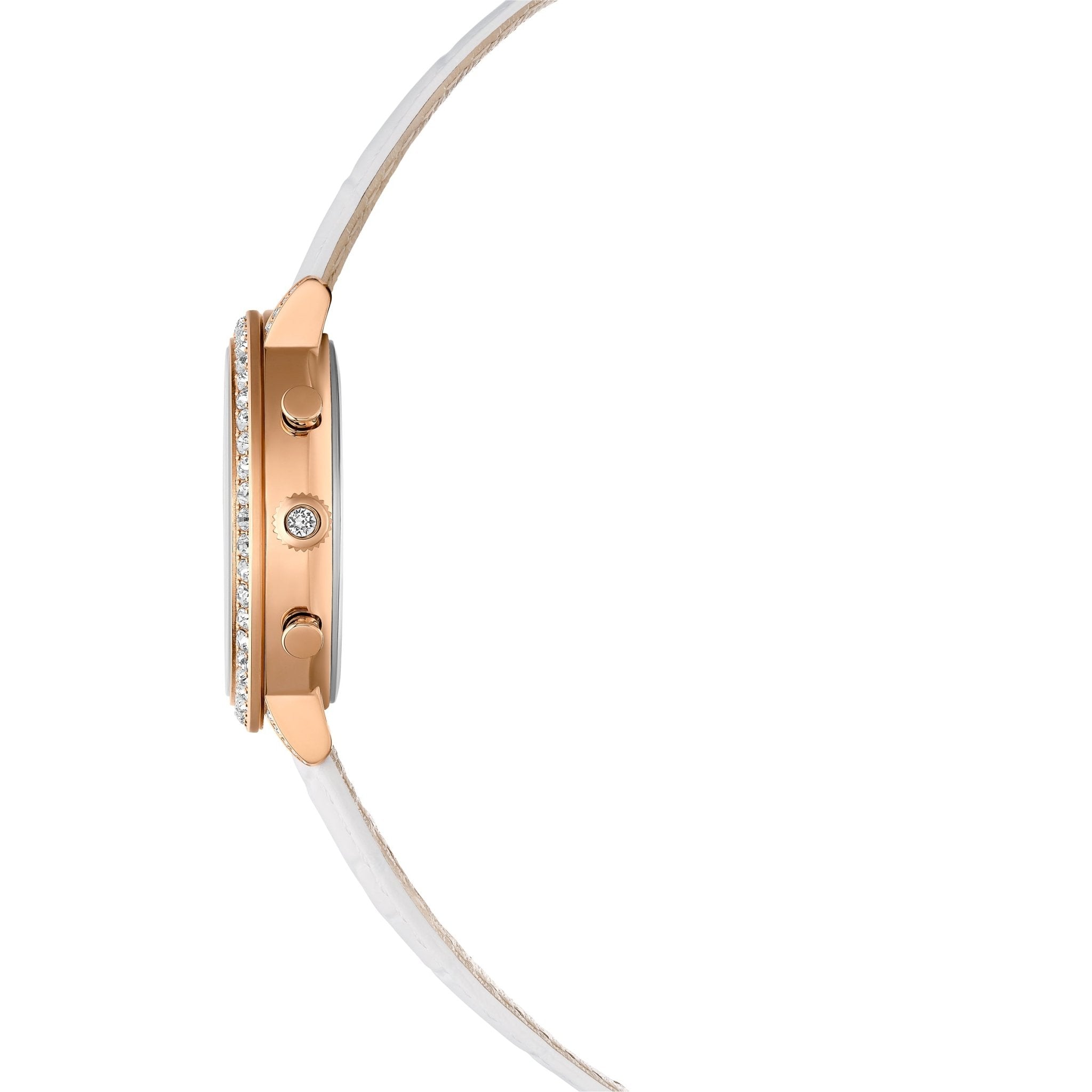 Matrix tennis chrono watch, Swiss Made, Leather strap, Rose gold tone, Rose gold-tone finish -Swarovski