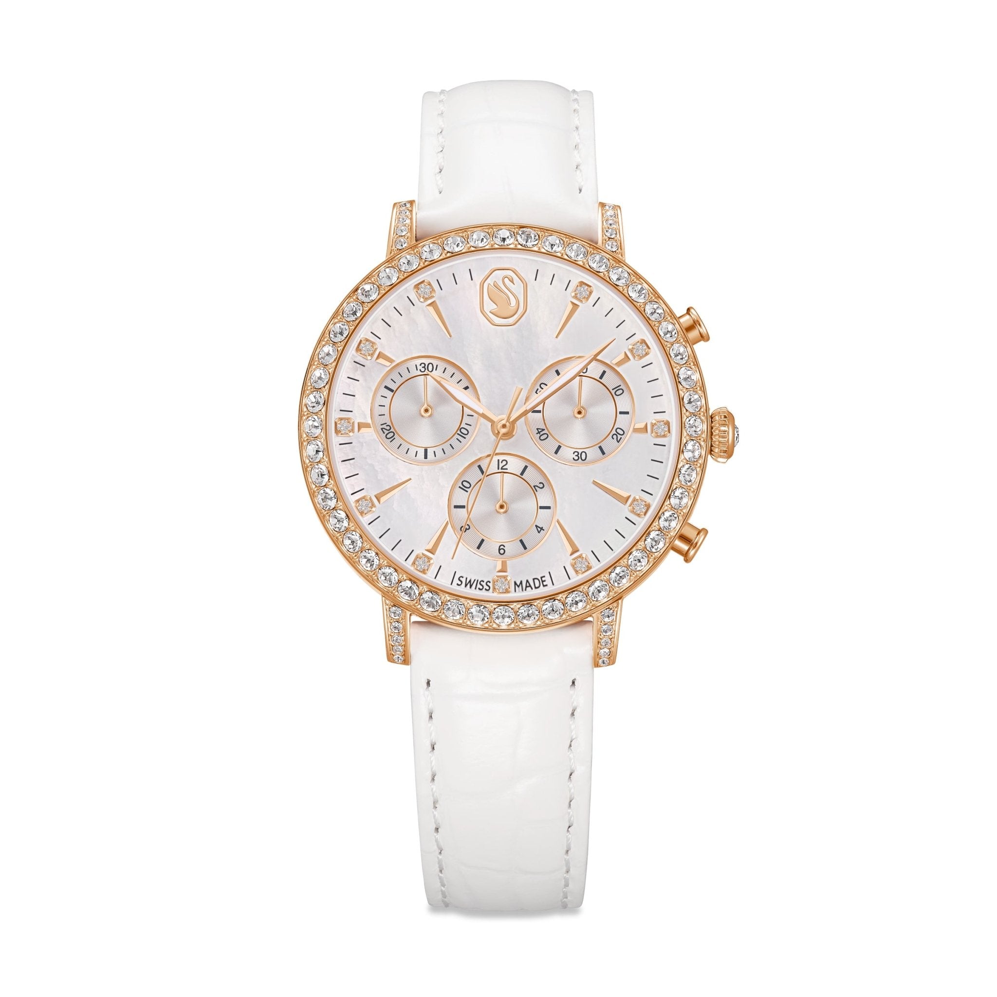 Matrix tennis chrono watch, Swiss Made, Leather strap, Rose gold tone, Rose gold-tone finish -Swarovski
