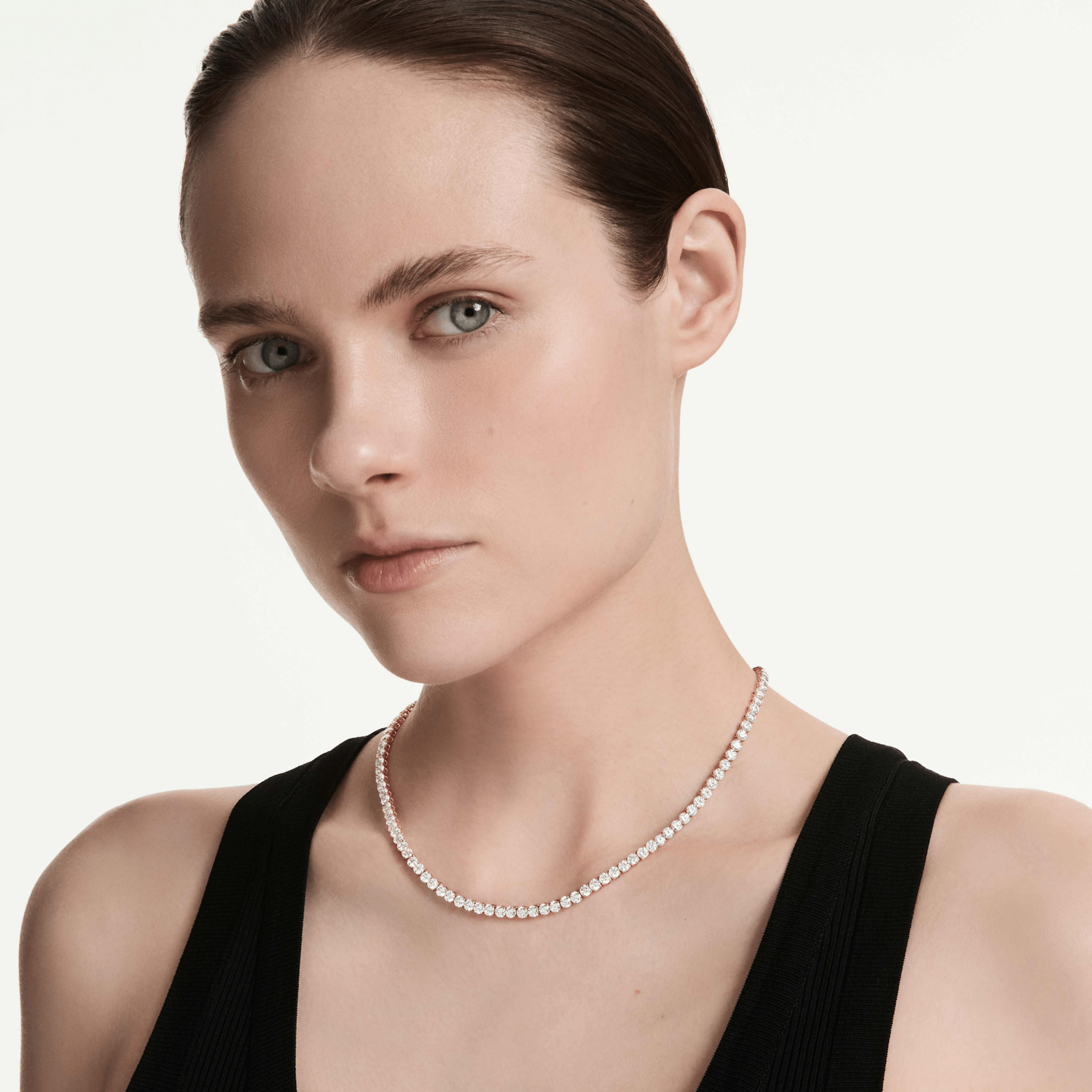 Matrix Tennis necklace, Round cut, White, 18K rose gold finish -Swarovski