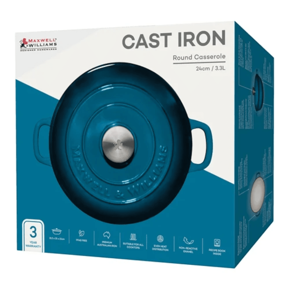Maxwell & Williams Cast Iron Round Casserole 24CM / 3.3L Gift Box -Maxwell & Williams
