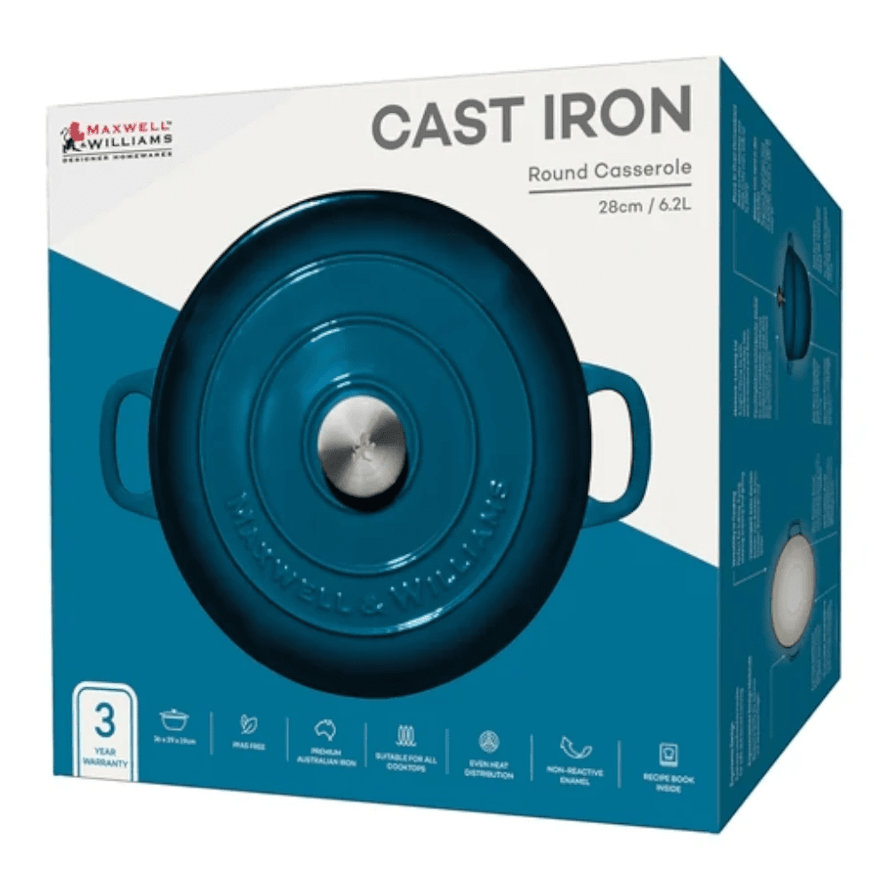 Maxwell & Williams Cast Iron Round Casserole 28CM / 6.2L Gift Box -Maxwell & Williams