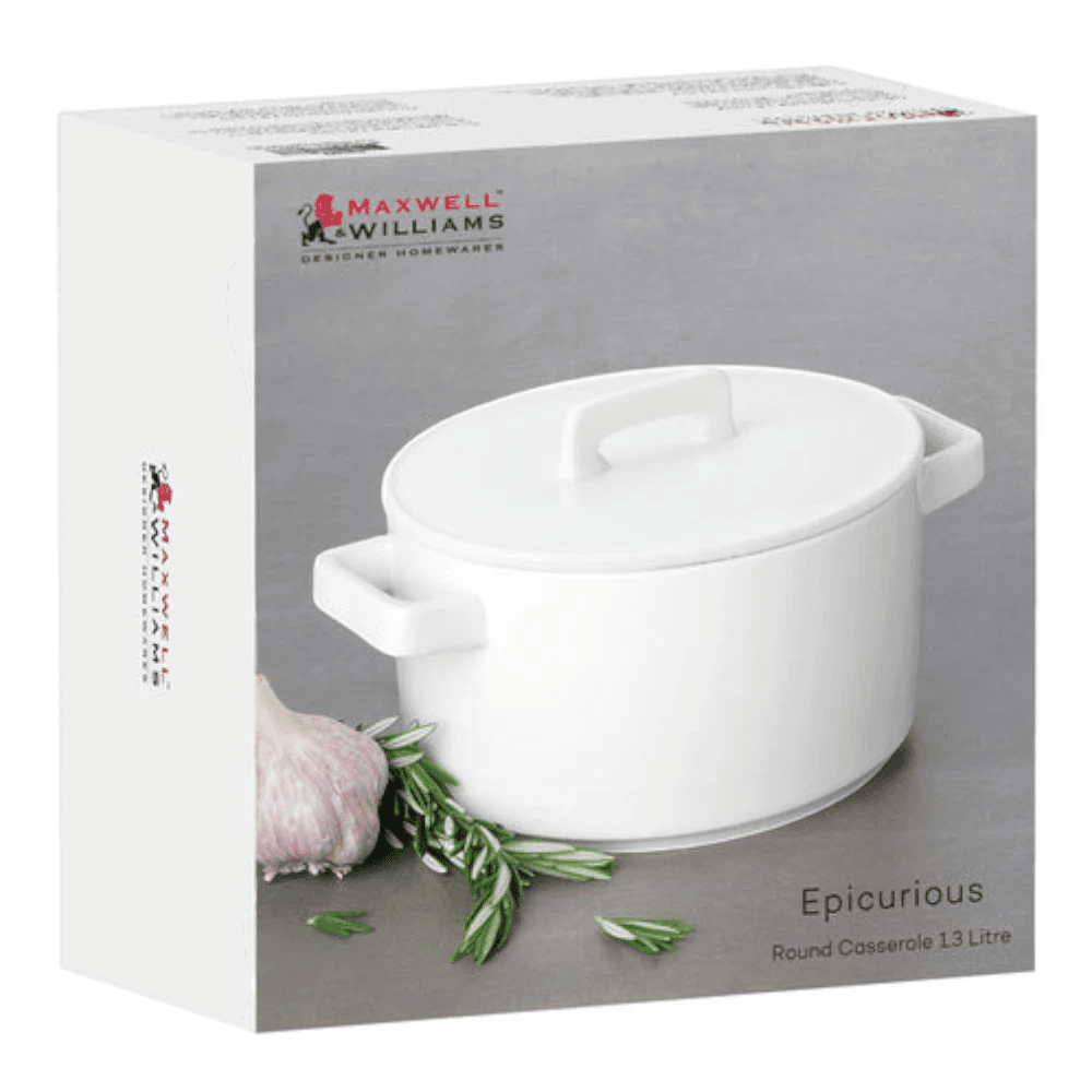 Maxwell & Williams Epicurious Round Casserole 1.3L White Gift Box -Maxwell & Williams