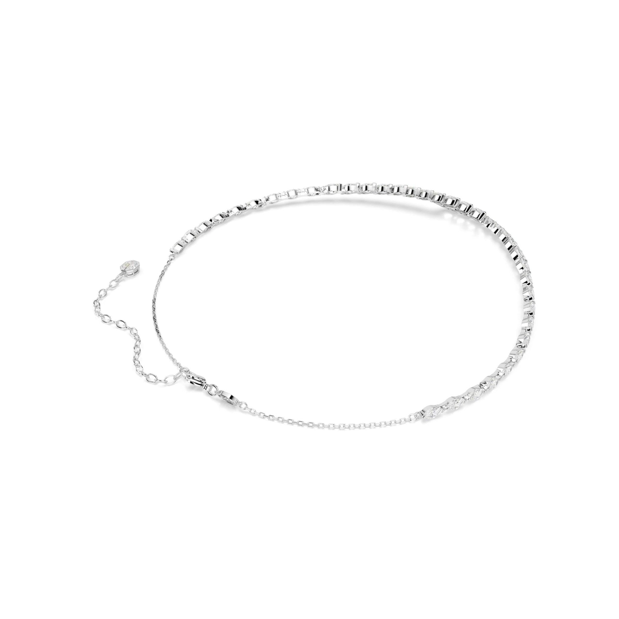 Mesmera all around necklace, Marquise cut, White, Rhodium plated -Swarovski