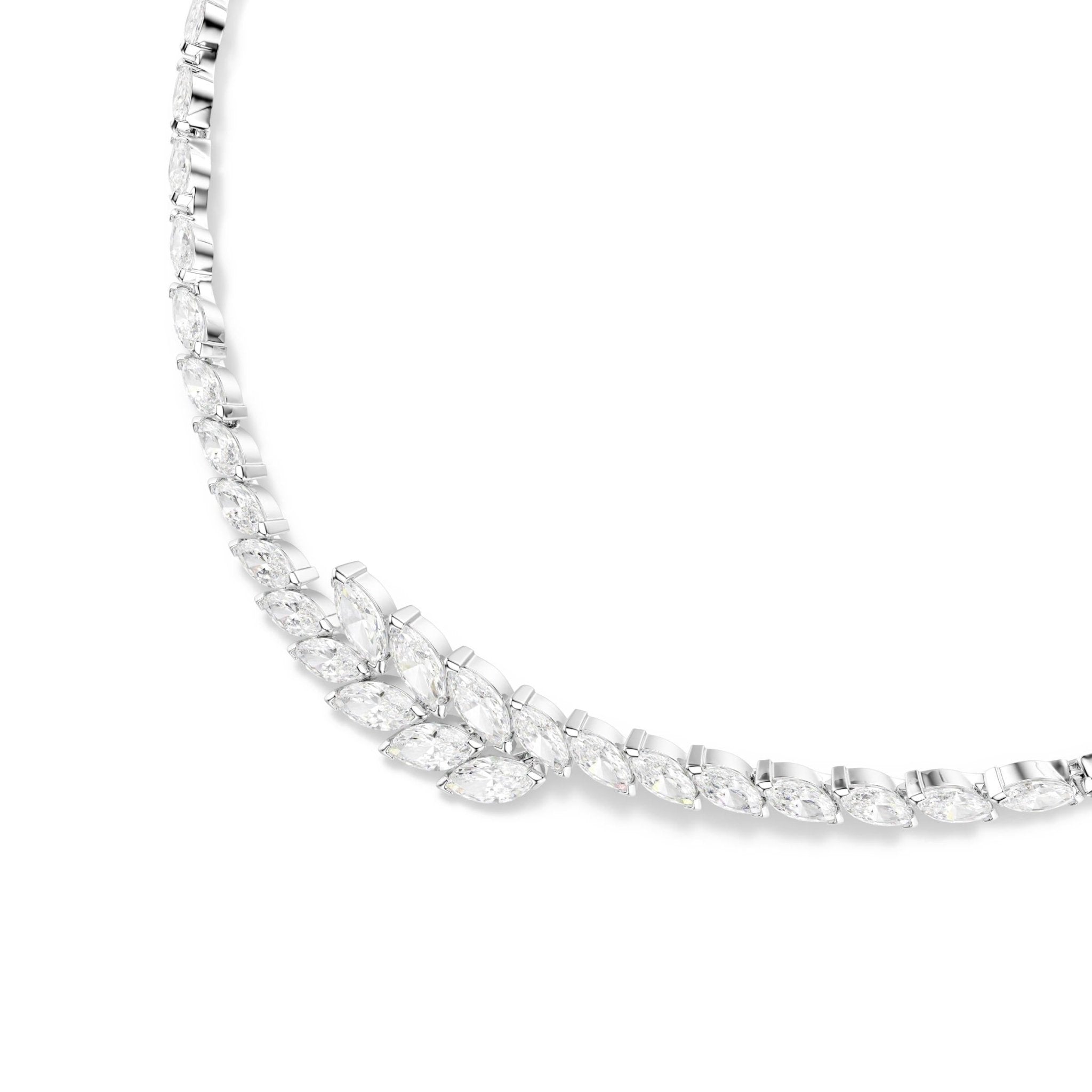 Mesmera all around necklace, Marquise cut, White, Rhodium plated -Swarovski