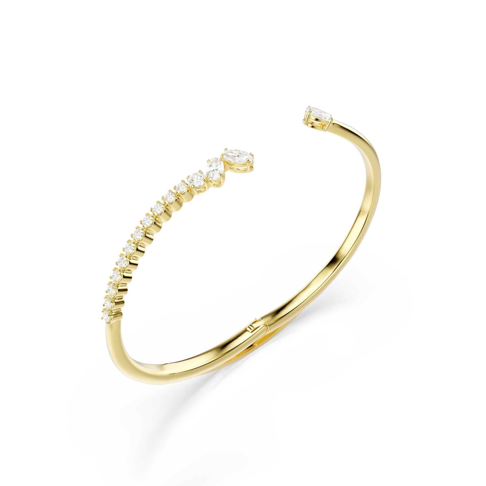 Mesmera bangle, Mixed cuts, White, 18K gold finish -Swarovski