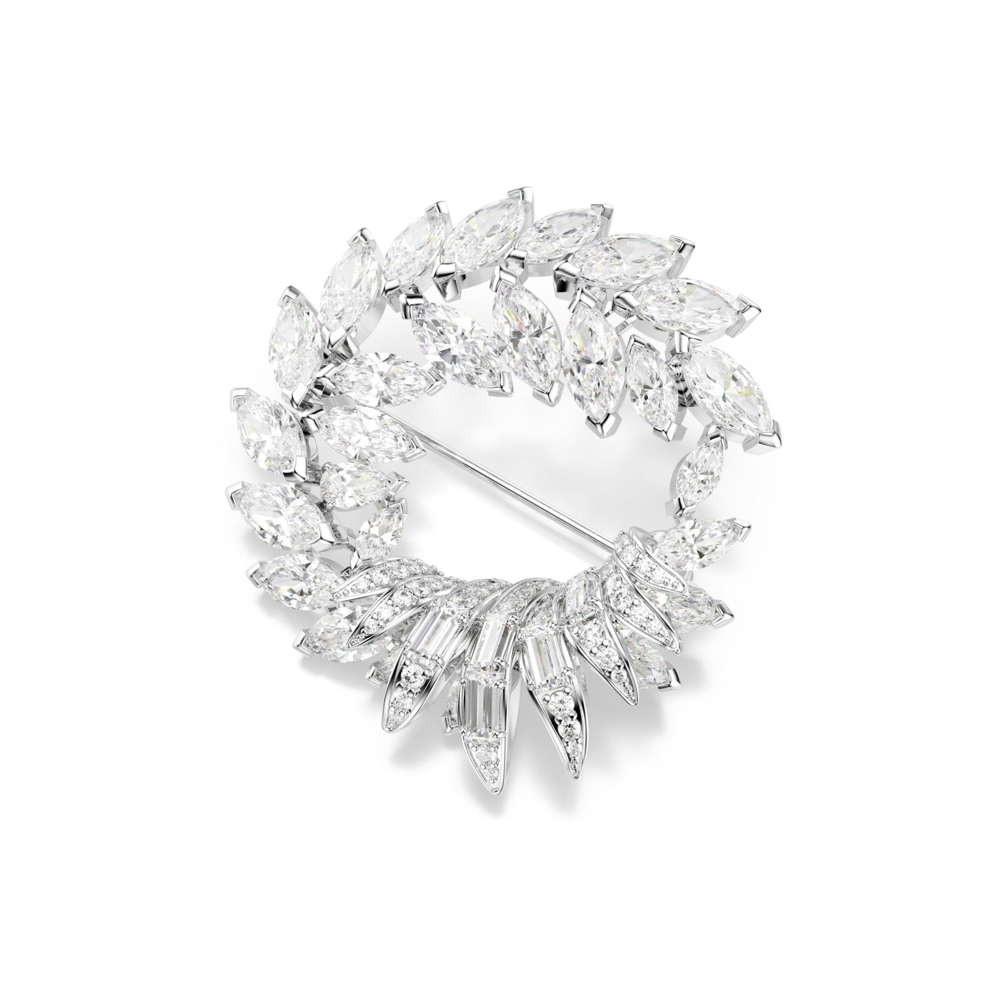 Mesmera brooch, Marquise cut, White, Rhodium plated -Swarovski