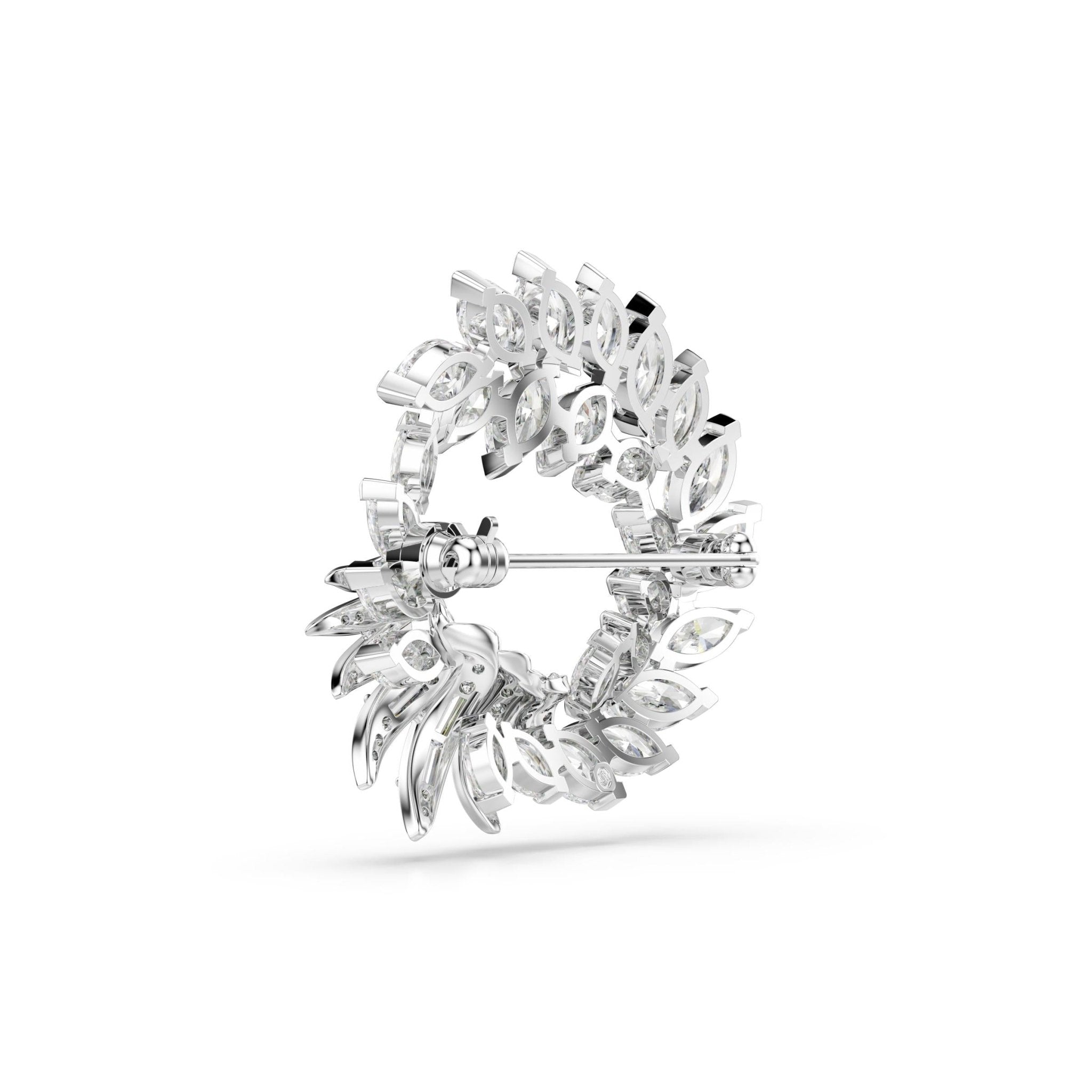 Mesmera brooch, Marquise cut, White, Rhodium plated -Swarovski