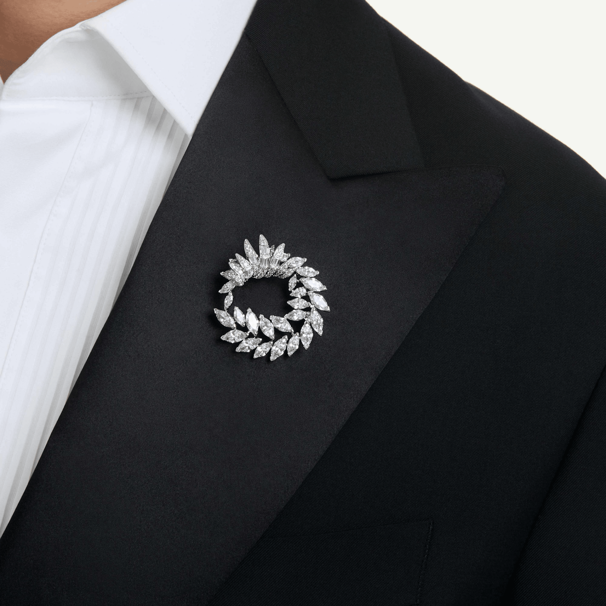 Mesmera brooch, Marquise cut, White, Rhodium plated -Swarovski