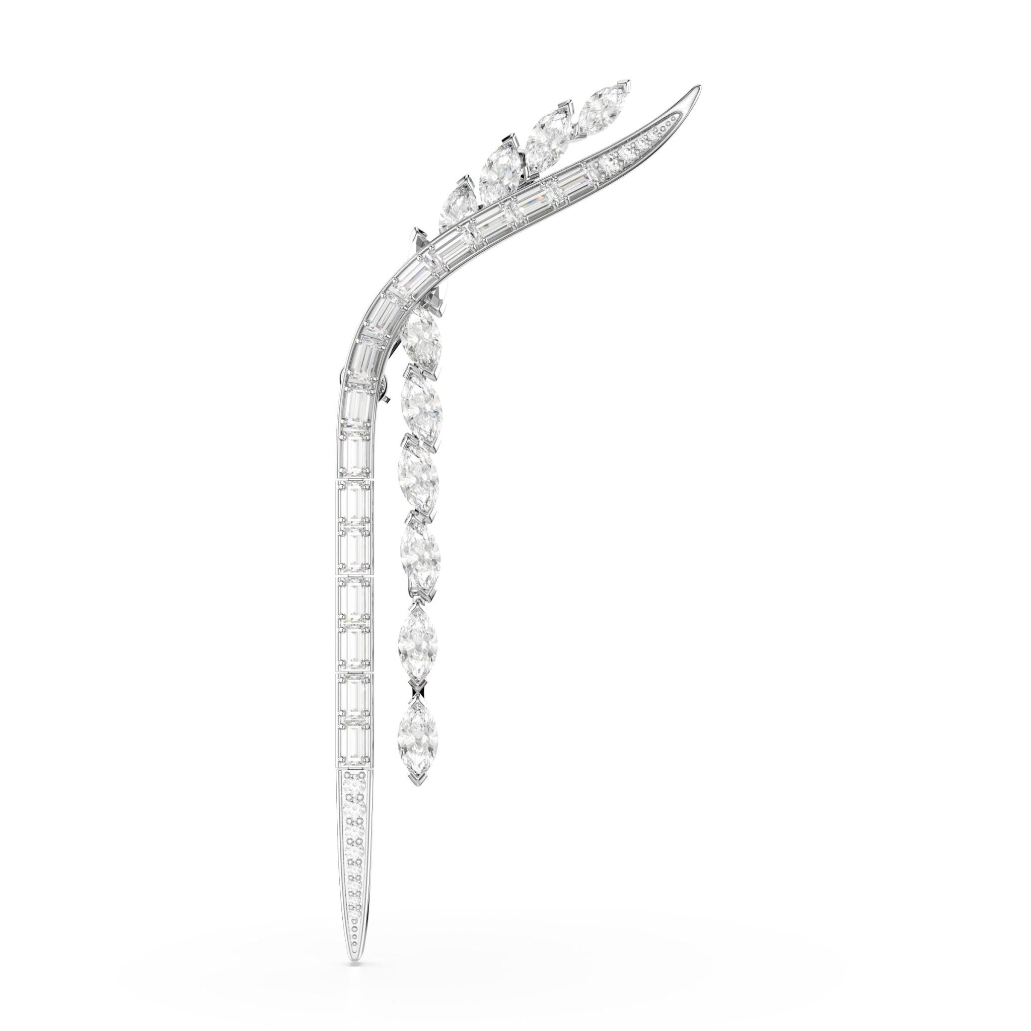 Mesmera brooch, Mixed cuts, White, Rhodium plated -Swarovski